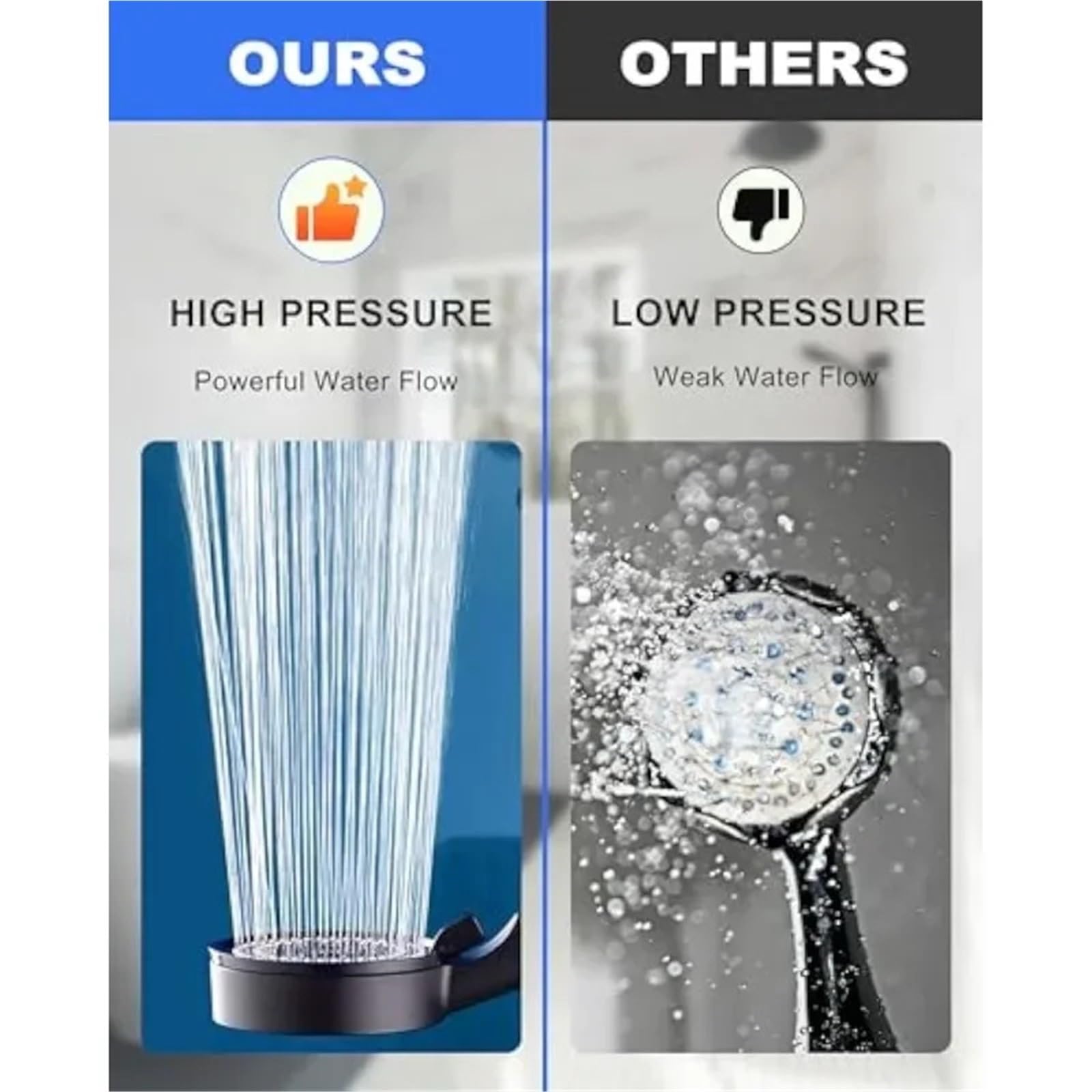 Cabezal de ducha de mano de alta presión de 5 modos, diseño de ahorro de agua con función de impulso fuerte, cabezal de ducha de plástico negro de alta calidad para una experiencia similar al spa