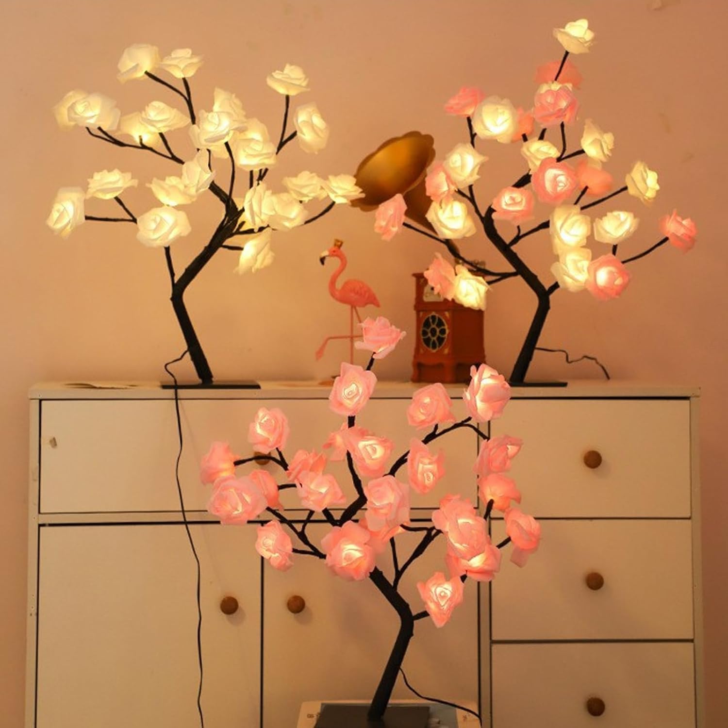 Rose Tree Lamp LED Artificial Flower Night Light USB Operated Romantic Flower Table Lamp Gift for Mom Women Daughter Wife Girlfriend Sister
