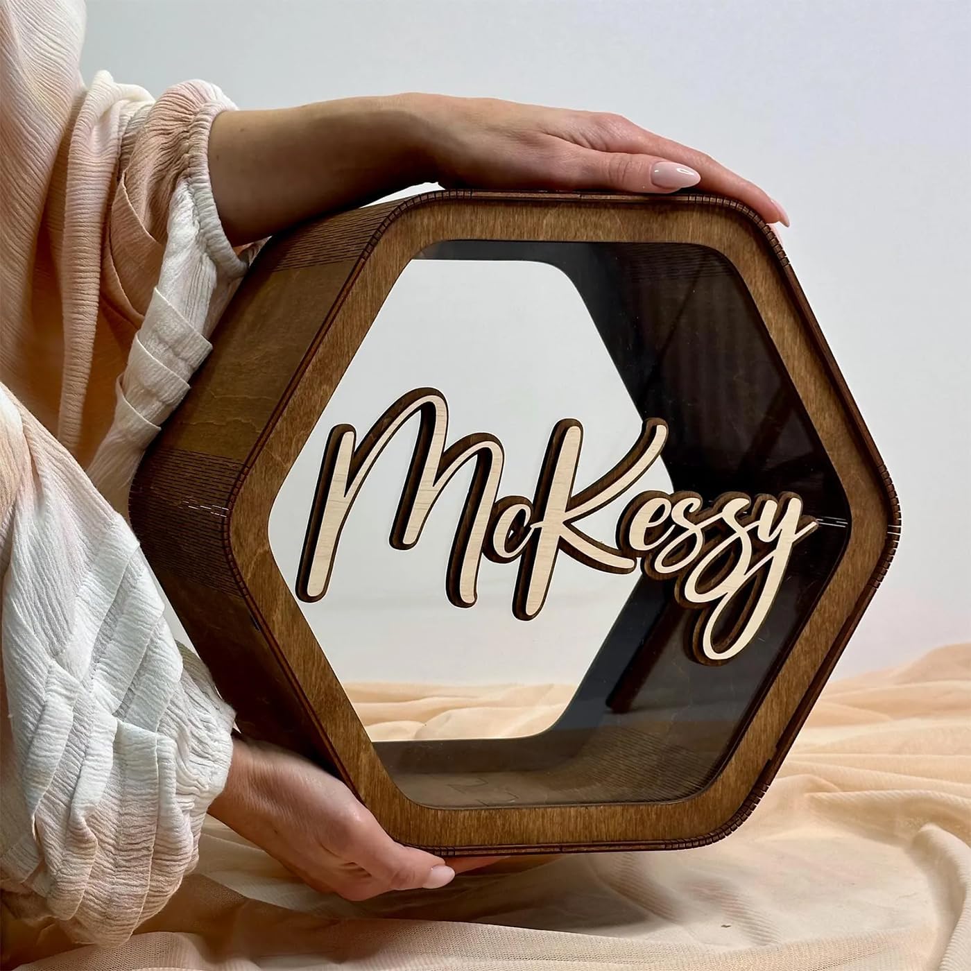 Personalized Wood Wedding Card BoxDecorMemory Box for Greeting Cards, Acrylic Keepsake (A)