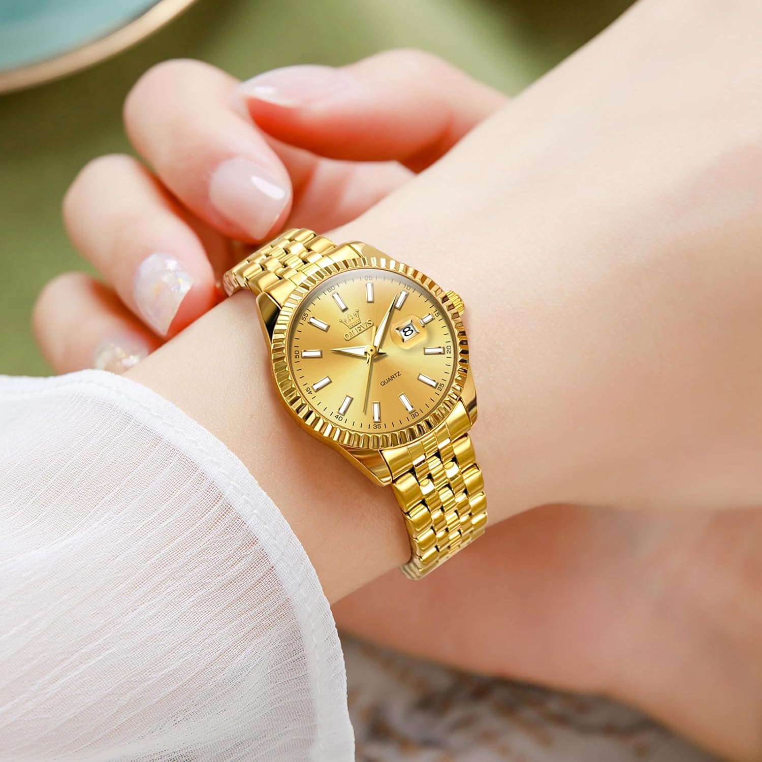 OLEVS Women's Stainless Steel Watch, Luxury Gold Silver Two Tone Easy to Read Analog Quartz Dress Watch for Women, Elegant Waterproof Luminous Calendar Date Ladies Watches for Small Wrists - Image 2