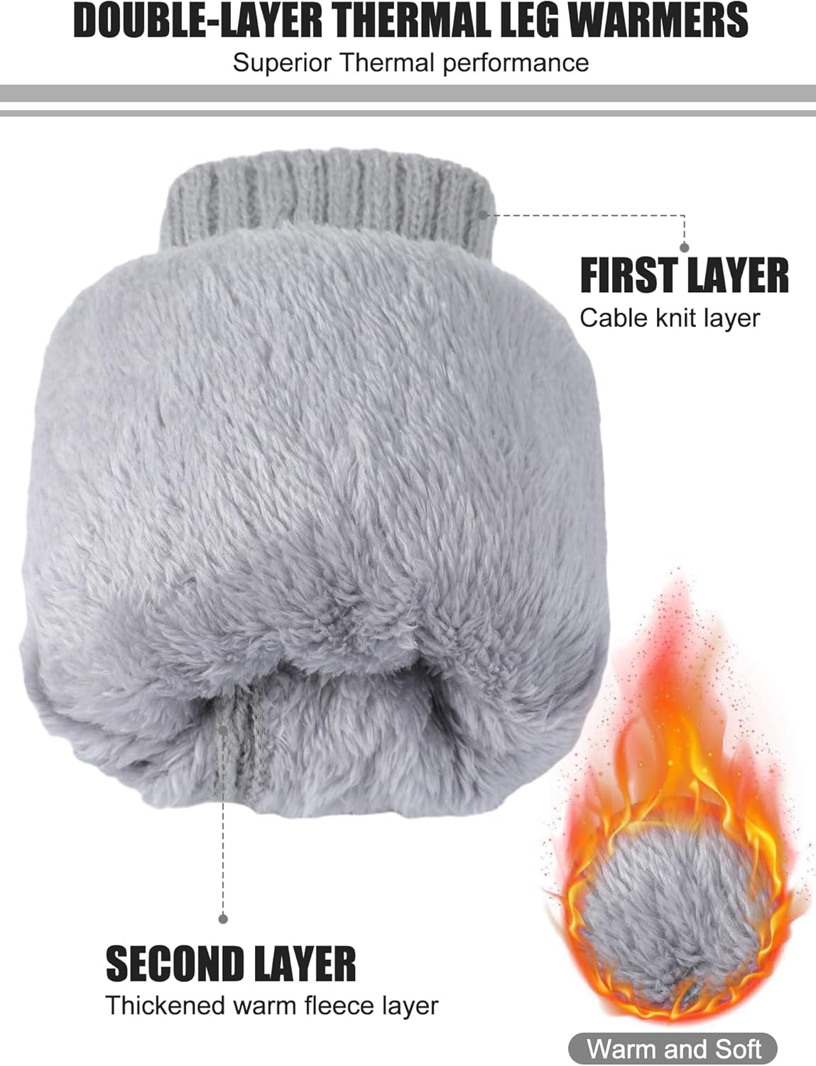 Chuarry 4 Pairs Women's Fleece Lined Leg Warmers Fuzzy Knit Double Layer Leg Warmer Long Boot Socks for Skating Daily Wear - Image 3