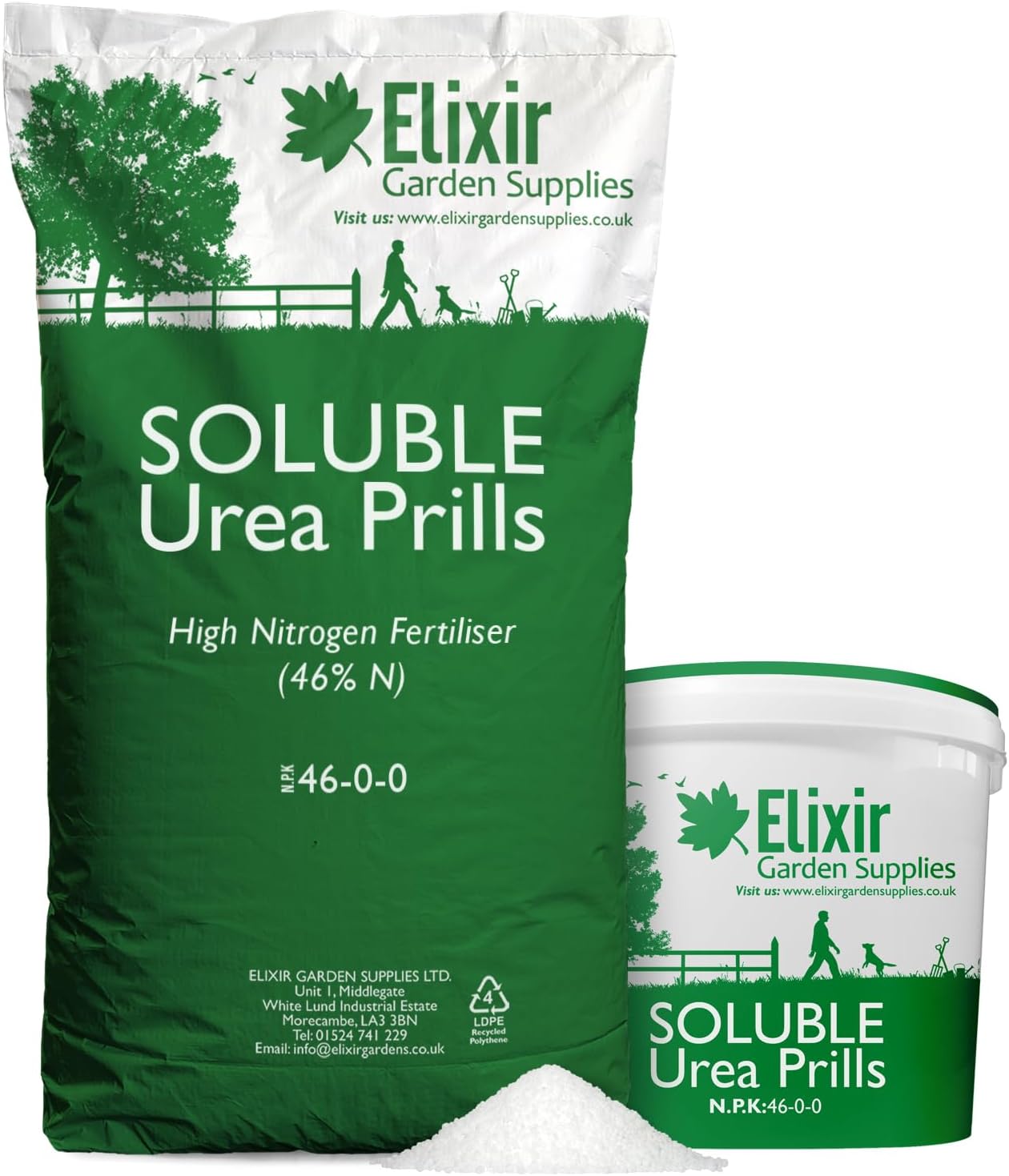 Elixir Gardens Urea Prills (46% Nitrogen) Water-Soluble Fast-Release Fertiliser, Feed & Top Dressing (N.P.K: 46-0-0) | Grass, Lawn & Turf, Shrub, Tree & Plant Foliage Boost | 5kg Bag