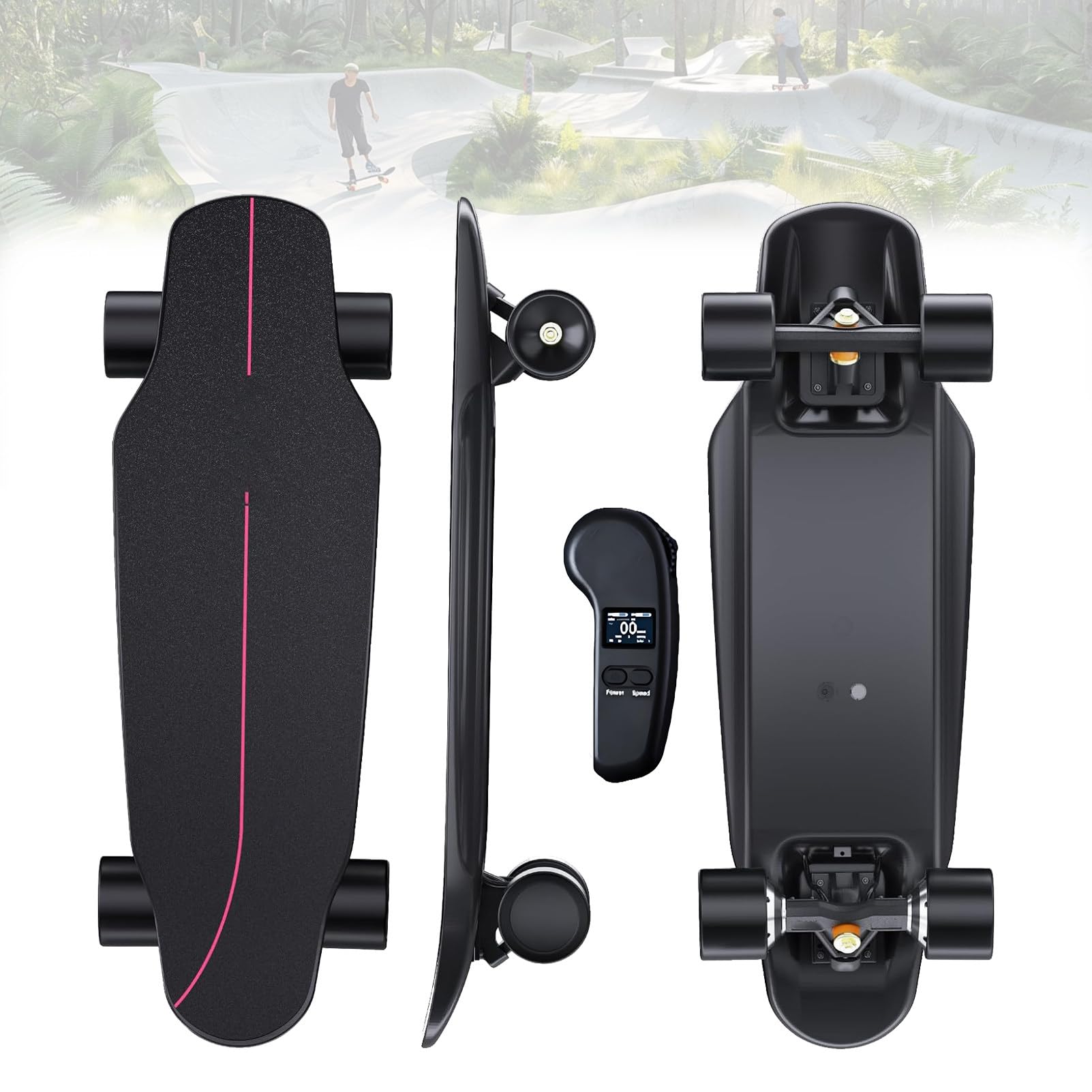 Longboard éLectrique avec TéLéCommande, Double Kick pour DéButants, Autonomie De 8 Km/15 Km/22 Km/30 Km, pour Le Campus Urbain Black-Dual(22km)