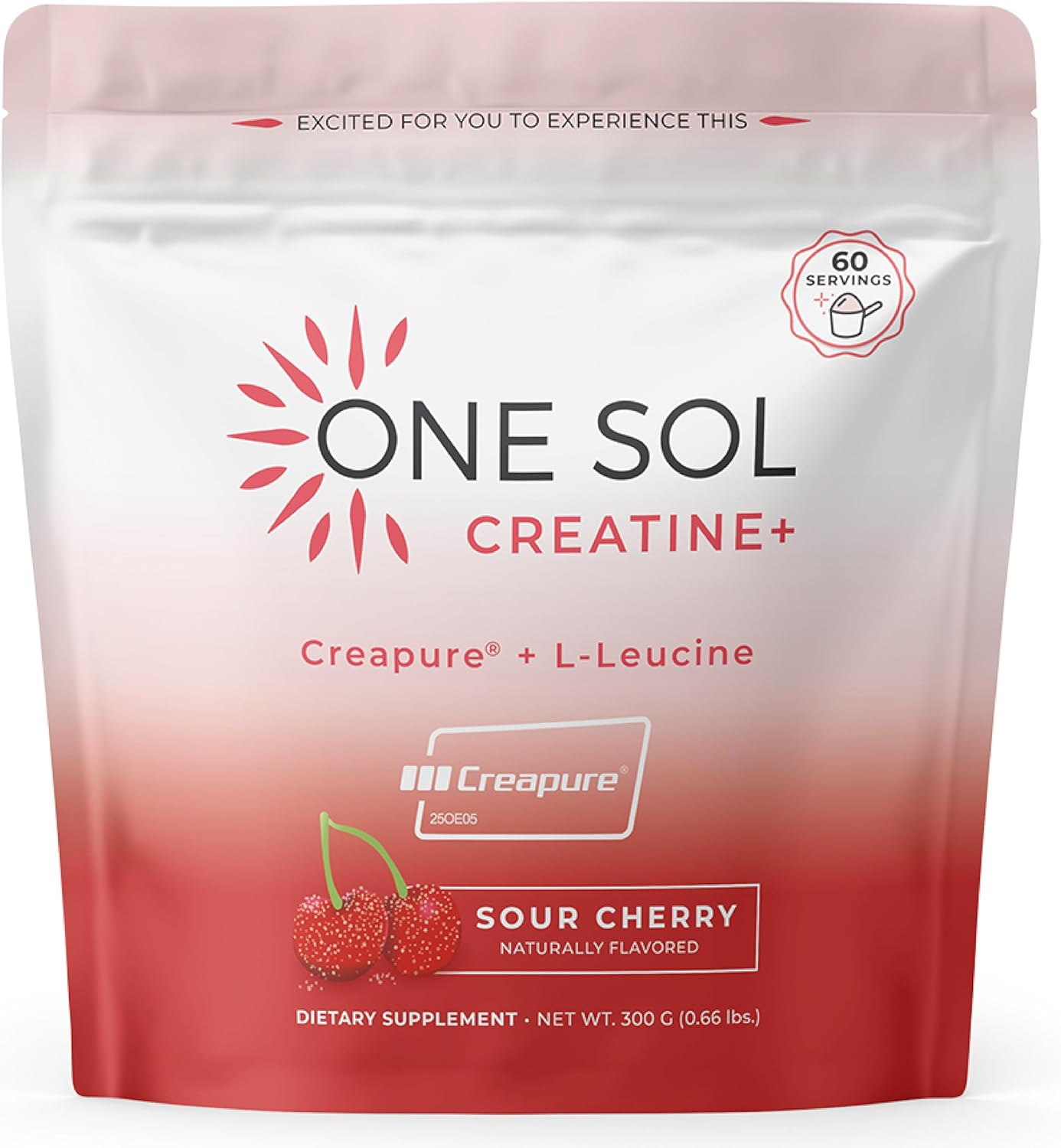 One Sol Creatine for Women, All Natural Women’s Creatine Powder w Creapure & Leucine, Increase Lean Muscle Mass, Reduce Recovery Time, Promotes Brain & Bone Health (Sour Cherry, 60 Servings)