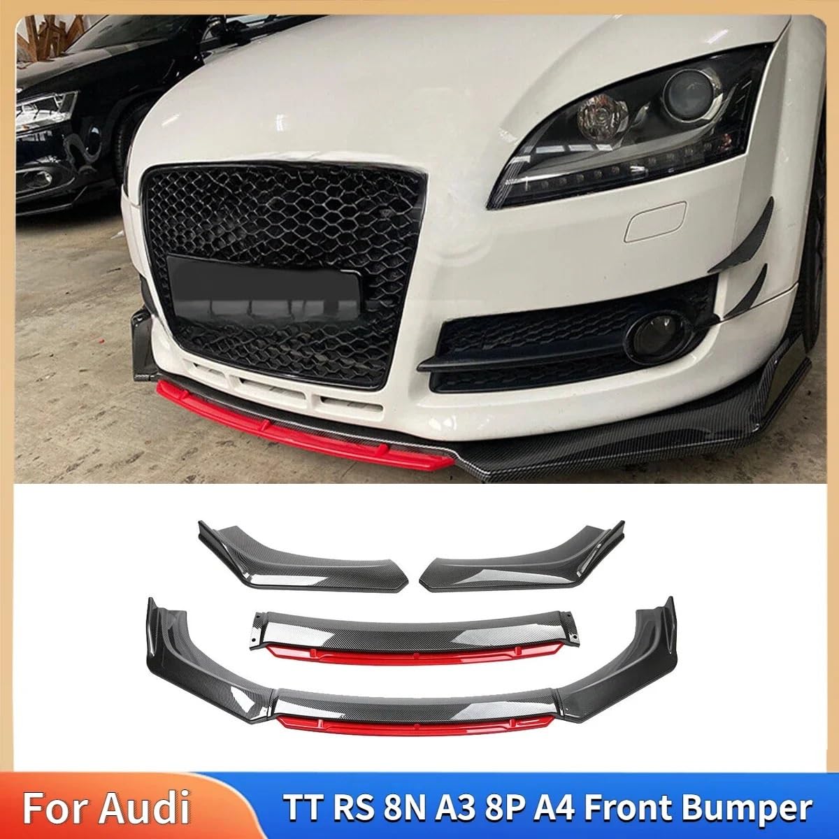 Przedni zderzak przedniego zderzaka Pasuje do Audi TT RS 8N A3 8P A4 przedni zderzak samochodowy Spoiler Splitter zestawy karoserii z włókna węglowego osłona zabezpieczająca Tuning