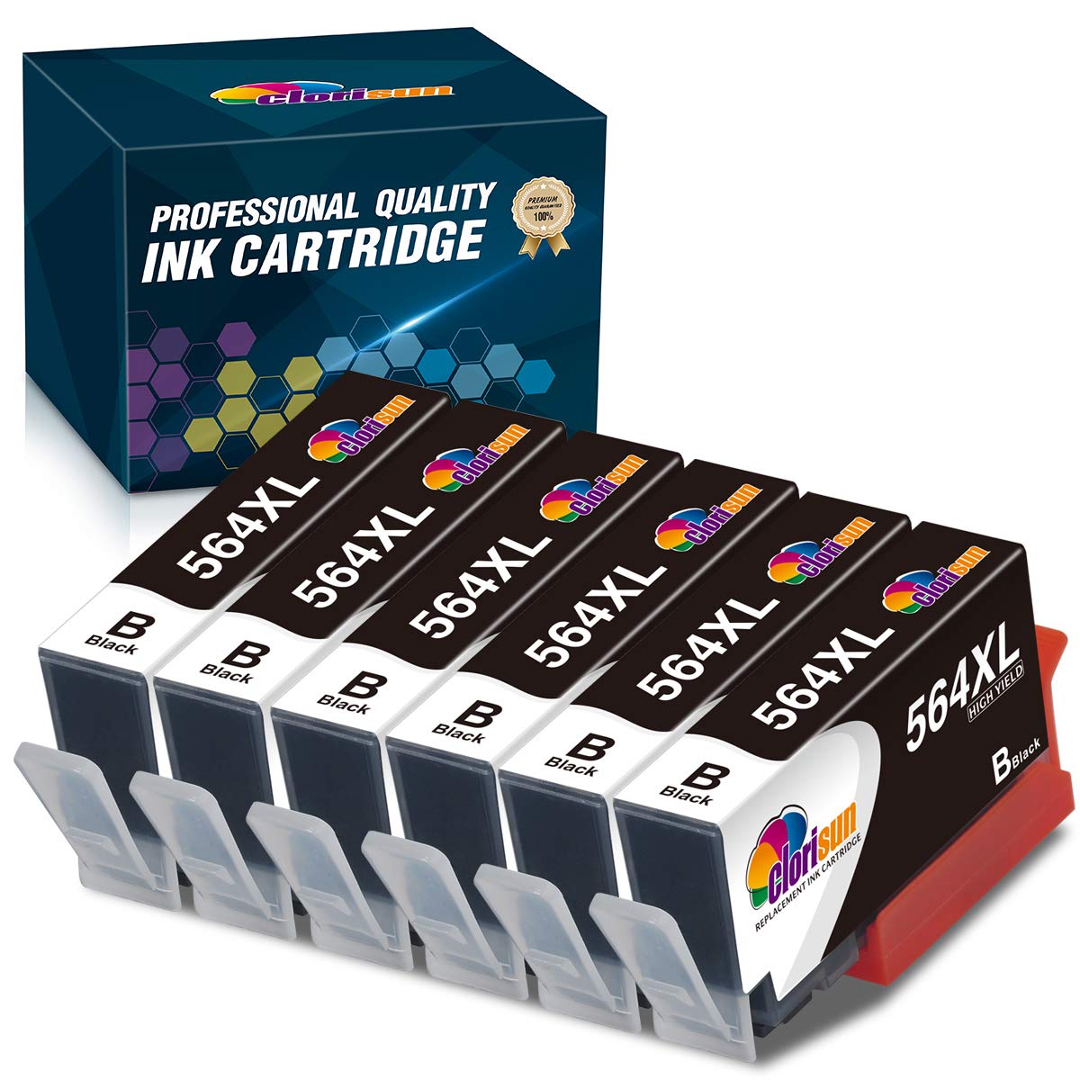Clorisun564 564XL Black Ink Cartridge Compatible Replacements for HP 564 564XL Photosmart 5520 6520 7520 5510 6510 7510 7525 B8550 Premium C309A C410A Officejet 4620 Deskjet 3520 Printer (6 Black)