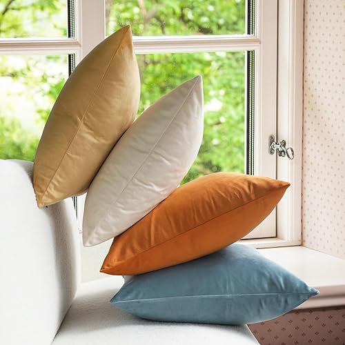 JIANTKJ Juego de 4 fundas de almohada de 20 x 20 pulgadas, fundas de almohada de terciopelo suave, fundas de almohada decorativas de color liso,