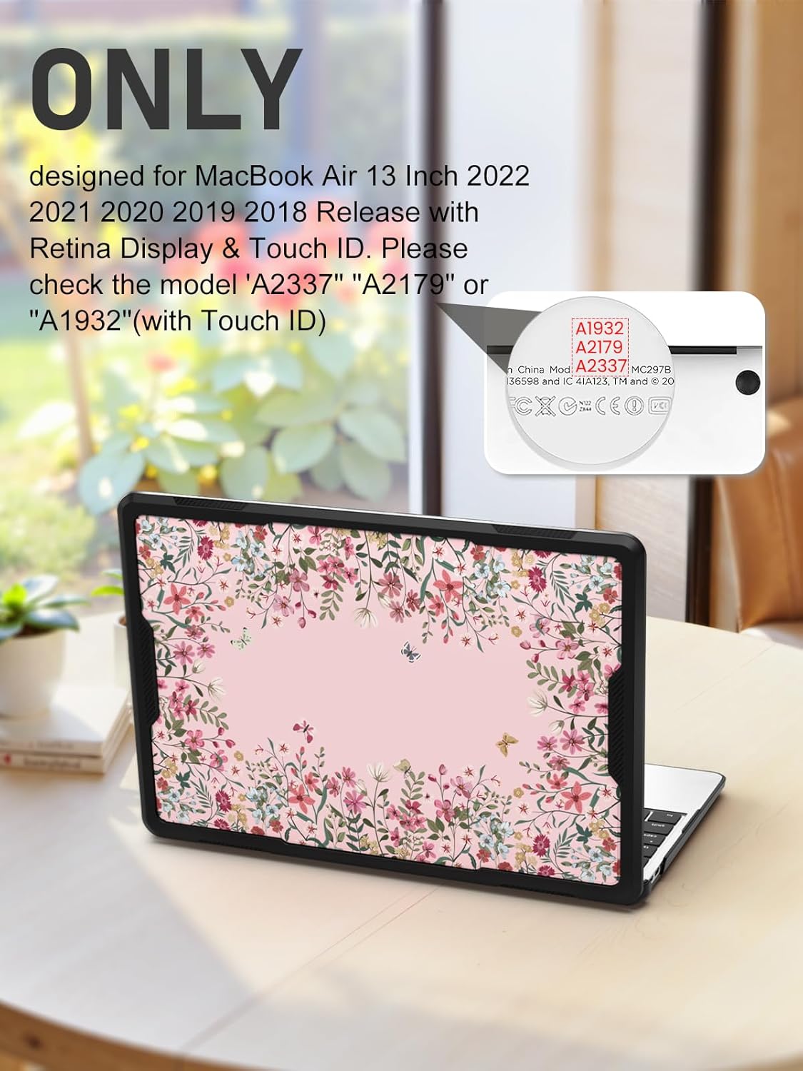 iLeadon Compatible with MacBook Air 13 Case, 2020-2018 Release A2337 A2179 A1932, Anti-Cracking Heavy Duty Protective Hard Shell MacBook Air M1 13 inch Case Pink with TPU Bumper (Floral)