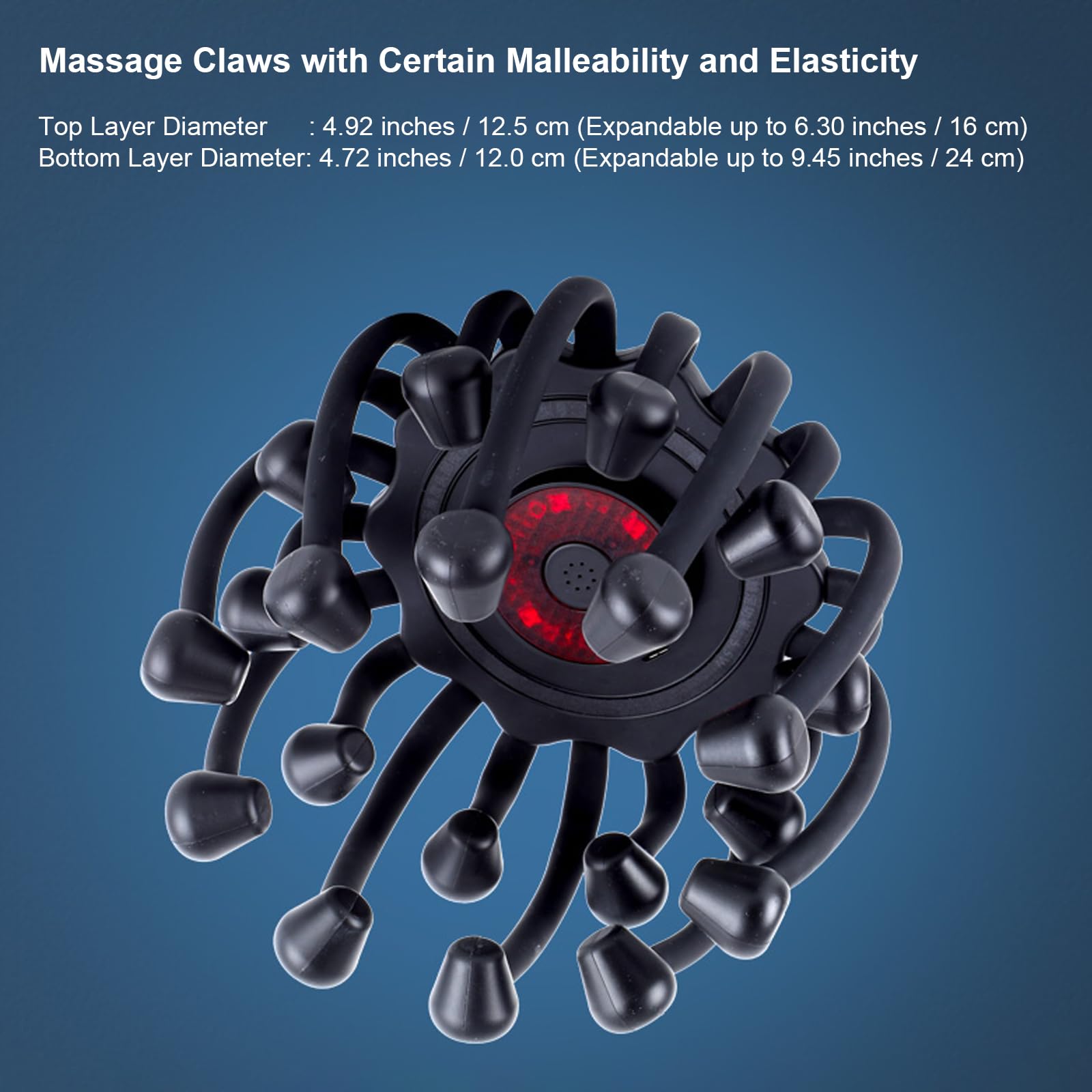 Masajeador eléctrico del cuero cabelludo con luz roja – Masajeador de cabeza de pulpo para relajarse, 20 garras multiconfiguración, nodos vibratorios, 5 modos, música Bluetooth, crecimiento