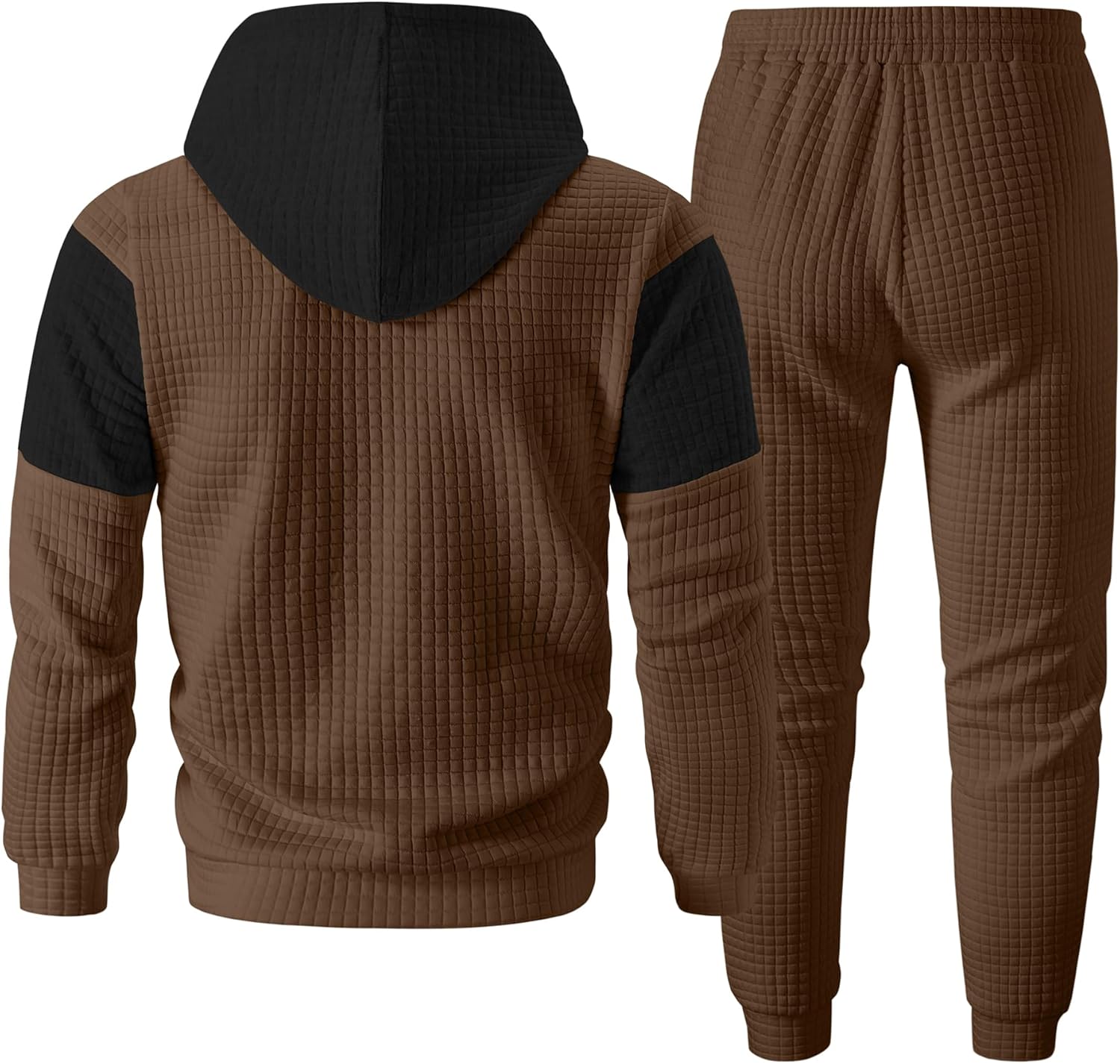 UOUA Mens Tracksuit 2 Piece Hoodie & Sweatpants Set Waffle Jacquard Sweatsuit Outfits Casual Jogging Suits - Image 2