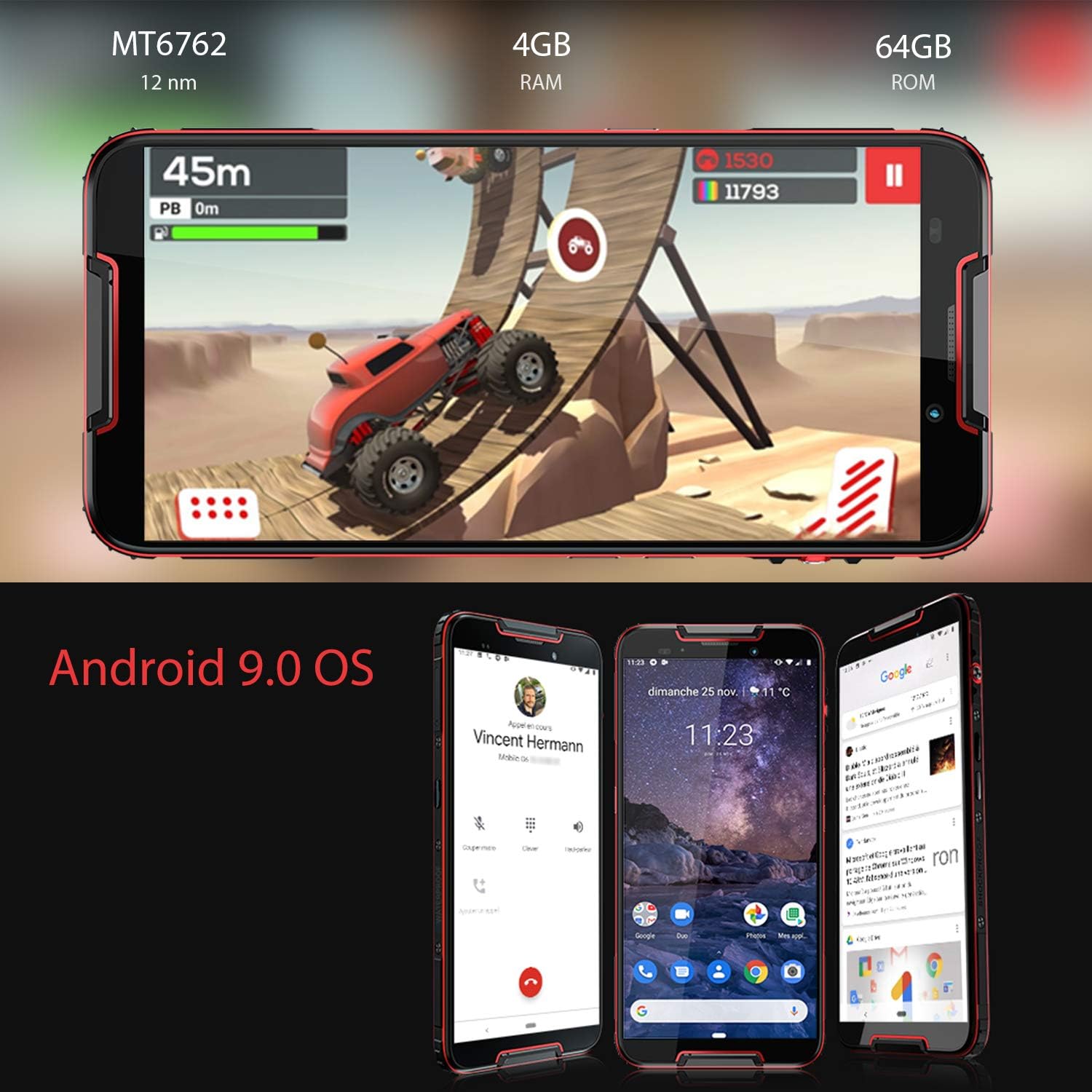 CUBOT Quest 5.5-inch Android 9.0 Pie Rugged Smartphone Unlocked, 4GB+64GB,4G Dual SIM, NFC,Gyroscope, 4000mAh Battery, 12MP Camera, IP68 Waterproof Shockproof, Dustproof (Black)