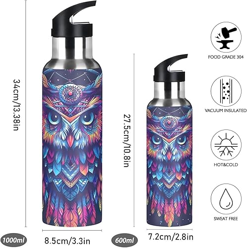 Miniatura 2 de Insulated Stainless Steel Water Bottle with Straw 32 Oz, BPA-Free Sport Water Bottle Insulated for Gym Outdoor Travel School, Boho Owl Dreamcatcher