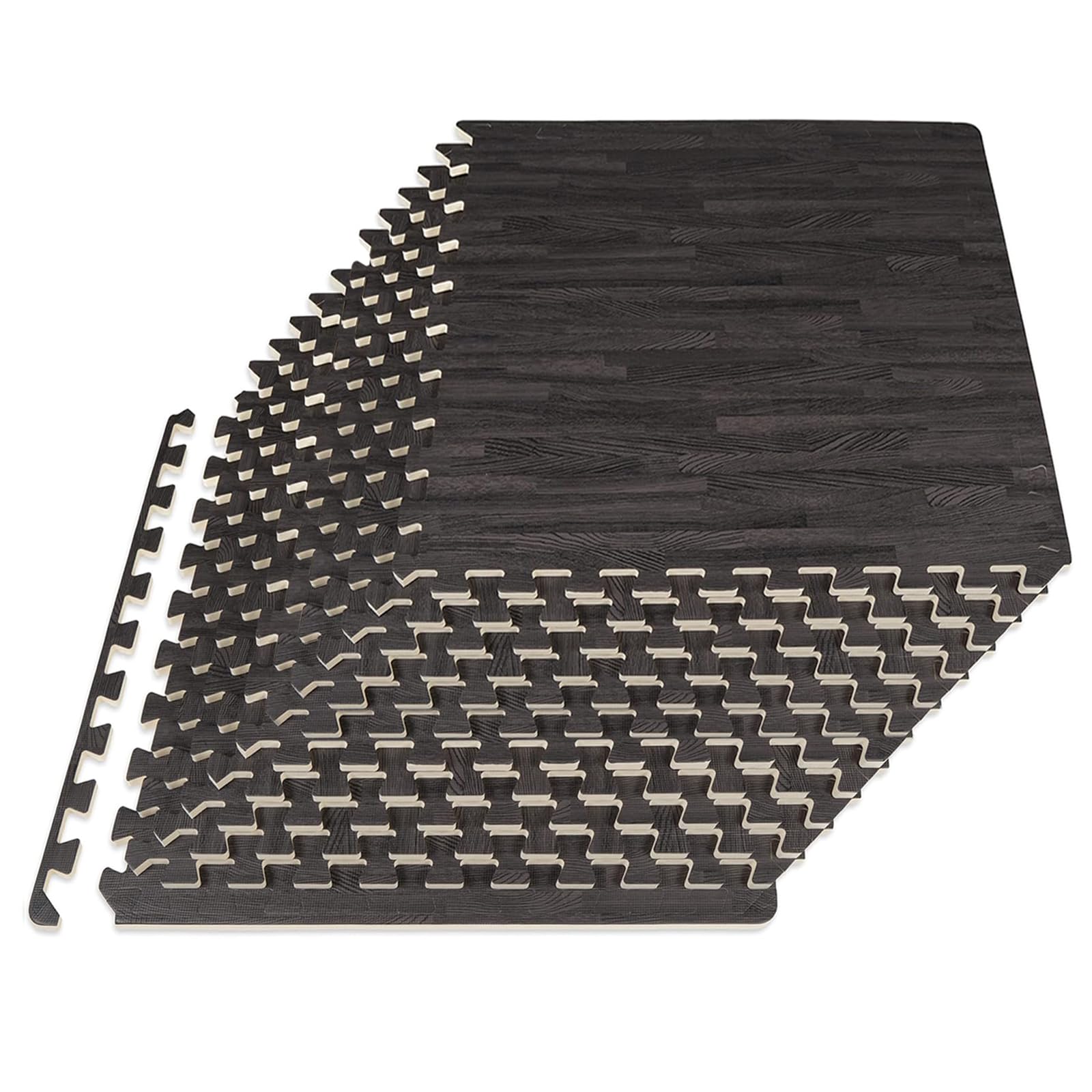 ProsourceFit Wood Grain Puzzle Mat 1/2-inch, 12 EVA Foam Interlocking Floor Tiles (48 SQ FT) for Secure Indoor Gym Flooring, Office Spaces, Living Rooms, and Play Areas, Carbon Black