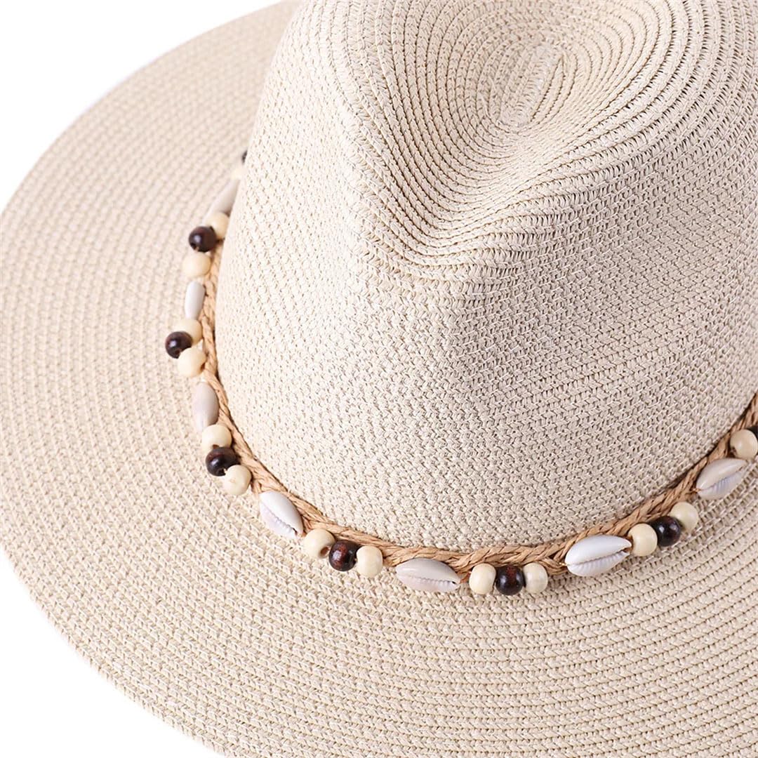 Cappello da donna con conchiglia naturale conchiglia all'aperto spiaggia cappello da sole, bianco, 6 3/8-6 5/8