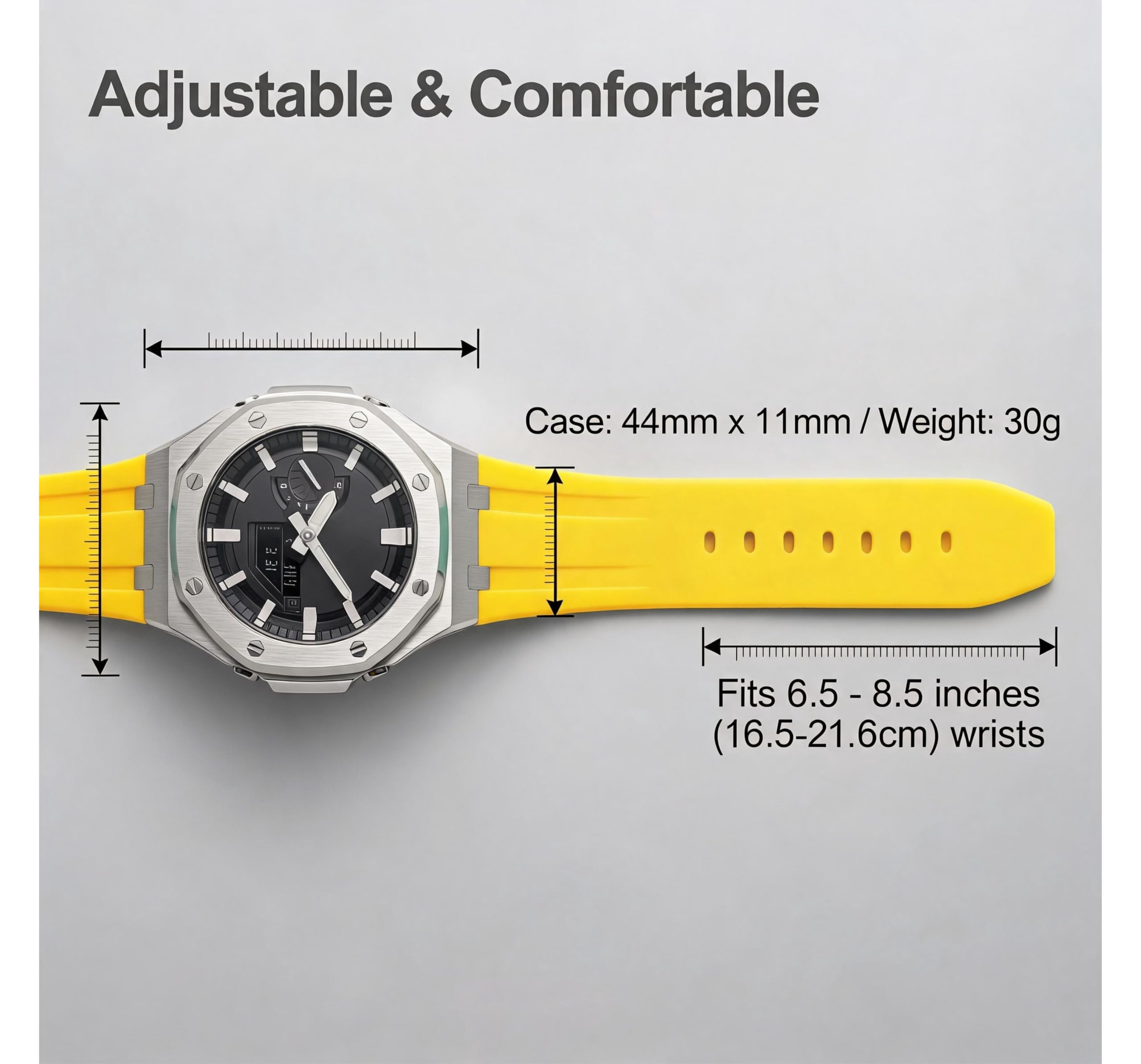 Ricambio Cinturino Silicone con Ghiera Acciaio Inox 316L compatibile con Casio G-Shock GA-2100 / GA-2110 | Giallo