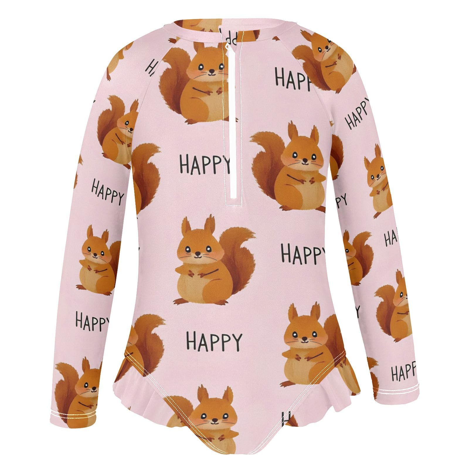 ALAZA Toddler Swimsuit Girl Bathing Suit Swimwear Rash Guard Cute Squirrel Happy Long Sleeve 3T
