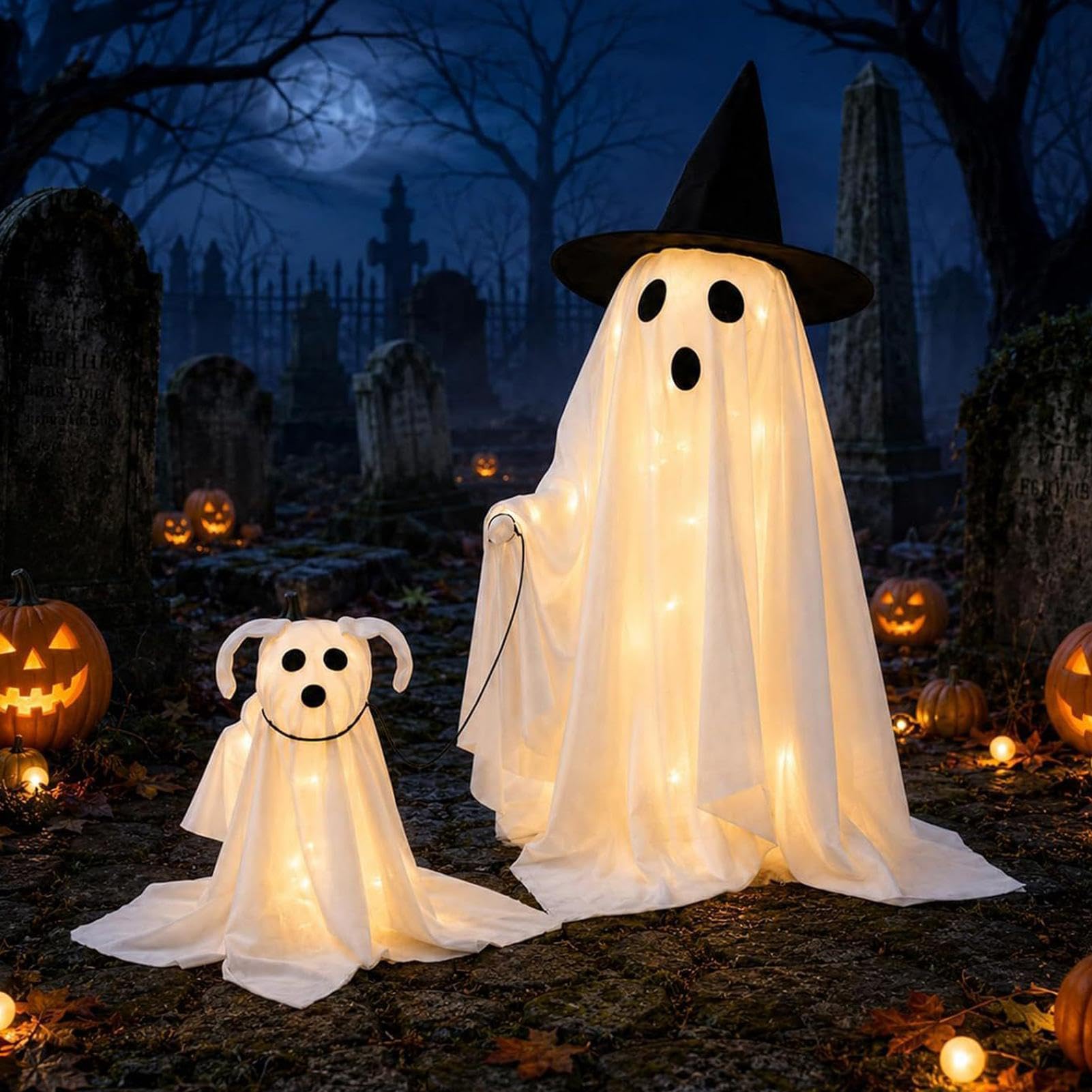 Halloween duch świecący duch spacerujący pies nawiedzony dom figurki