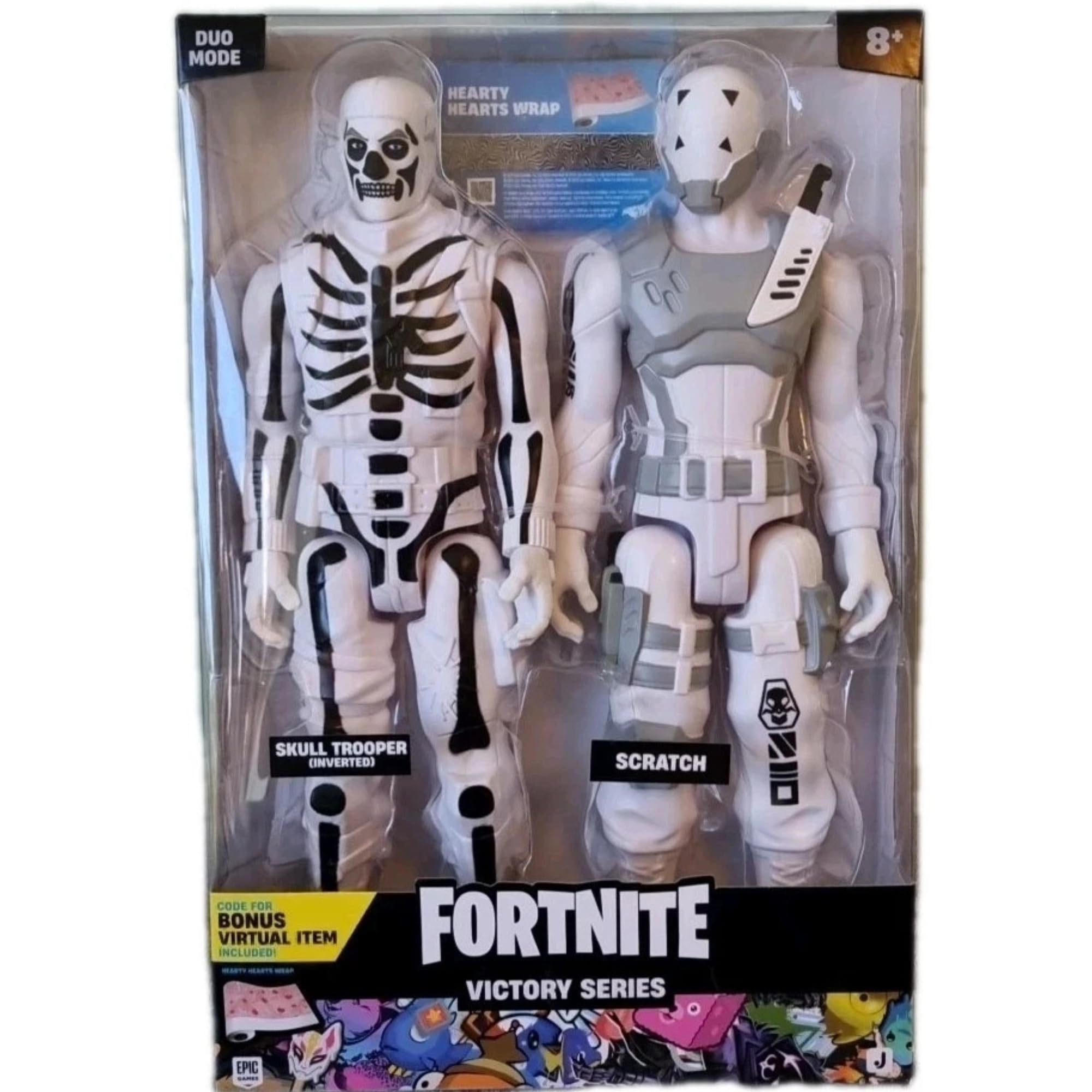 Jazwares Fortnite Duo Mode Victory Series - Action figure articolate con codici (Skull Trooper & Scratch 30,5 cm, confezione doppia)