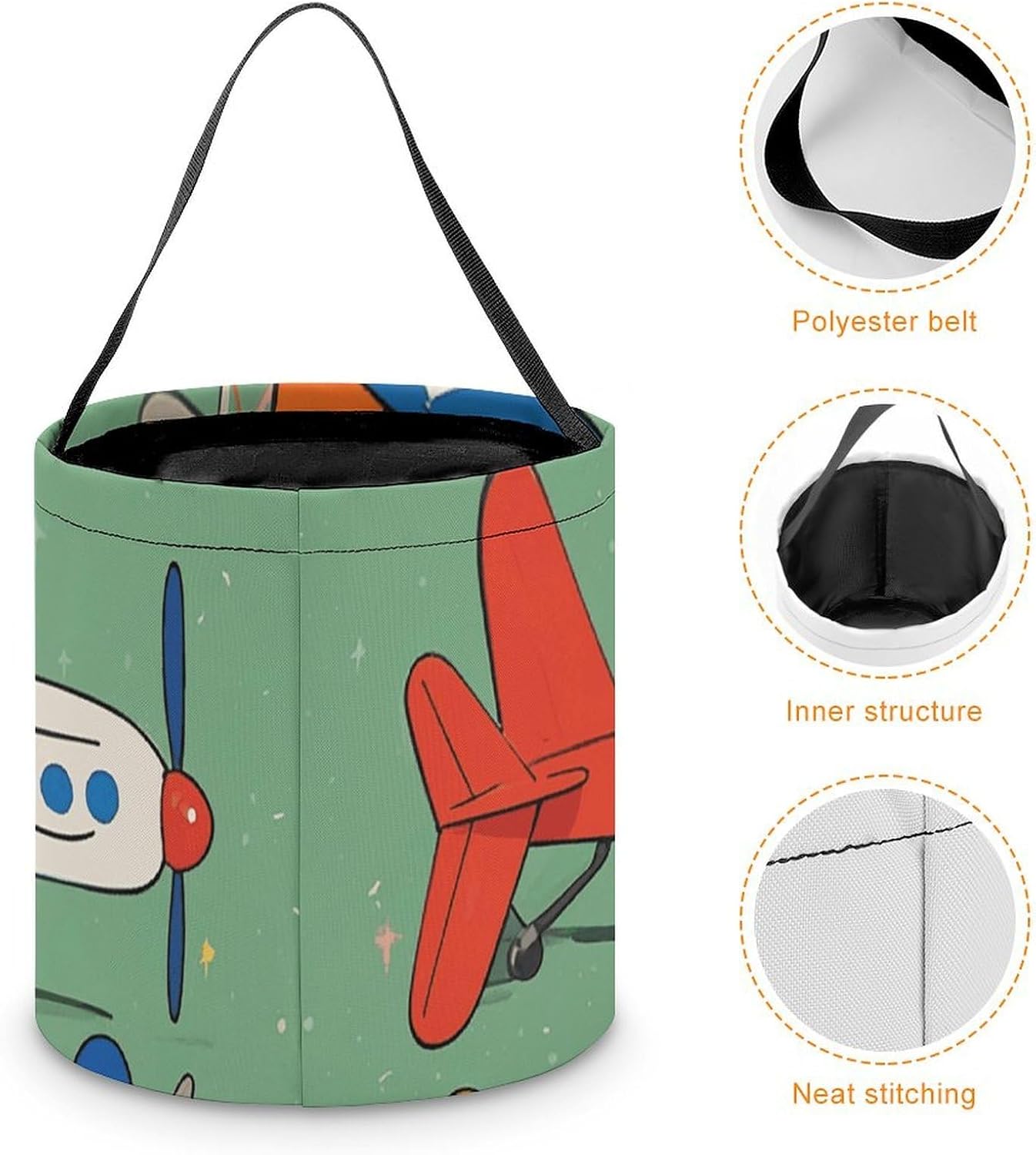 DWVSFJM Many Cartoon Small Airplanes Halloween Tote Candy Bag Foldable Handheld Bucket Reusable Candy Basket With Handles Multipurpose Portable Gifts Bags For Festival Party Gathering image 4