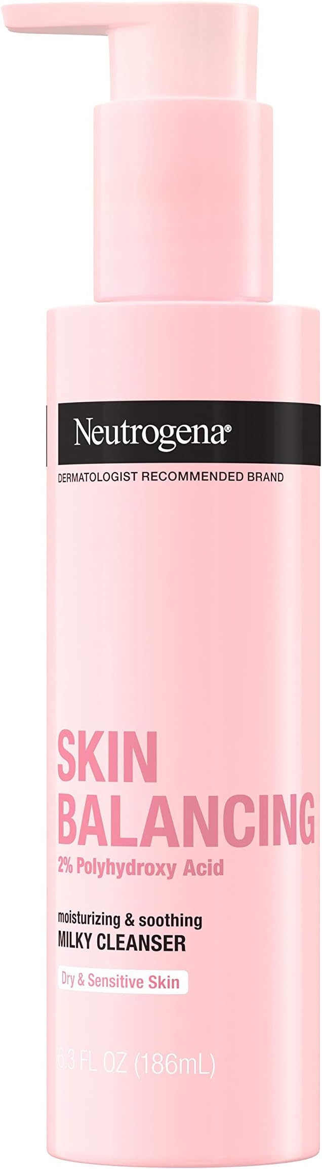 Neutrogena Skin Balancing Milky Cleanser with 2% Polyhydroxy Acid (PHA), Soothing & Moisturizing Face Wash for Dry Sensitive Skin, Paraben-Free, Soap-Free, Sulfate-Free, 6.3 oz