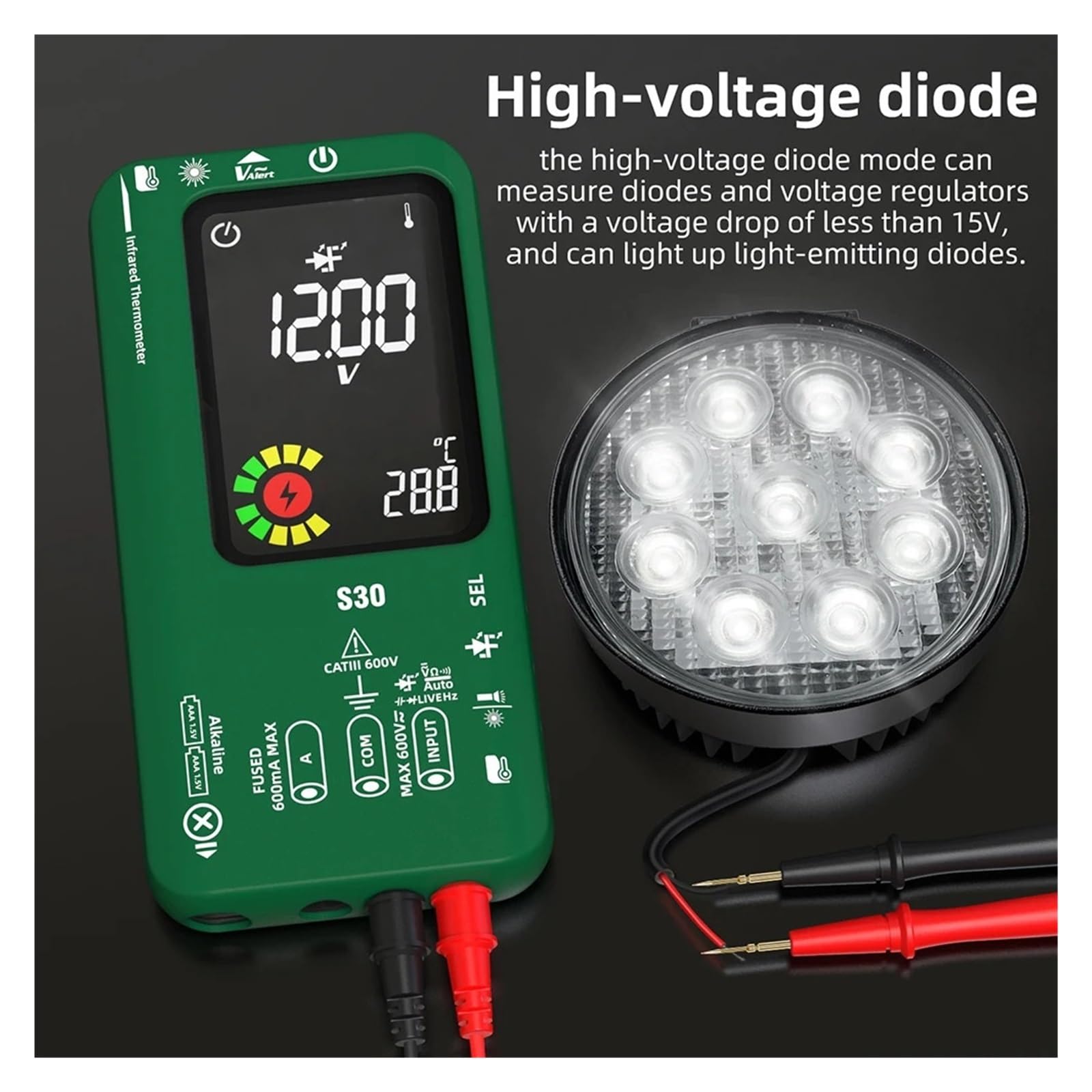 S30 USB Charge Kolorowy Ekran LCD Multimetr Cyfrowy Termometr Na Podczerwień True 15V Dioda AC DC Napięcie Prądu Tester Bezpieczny, Praktyczny, DokłAdny(Red S30)