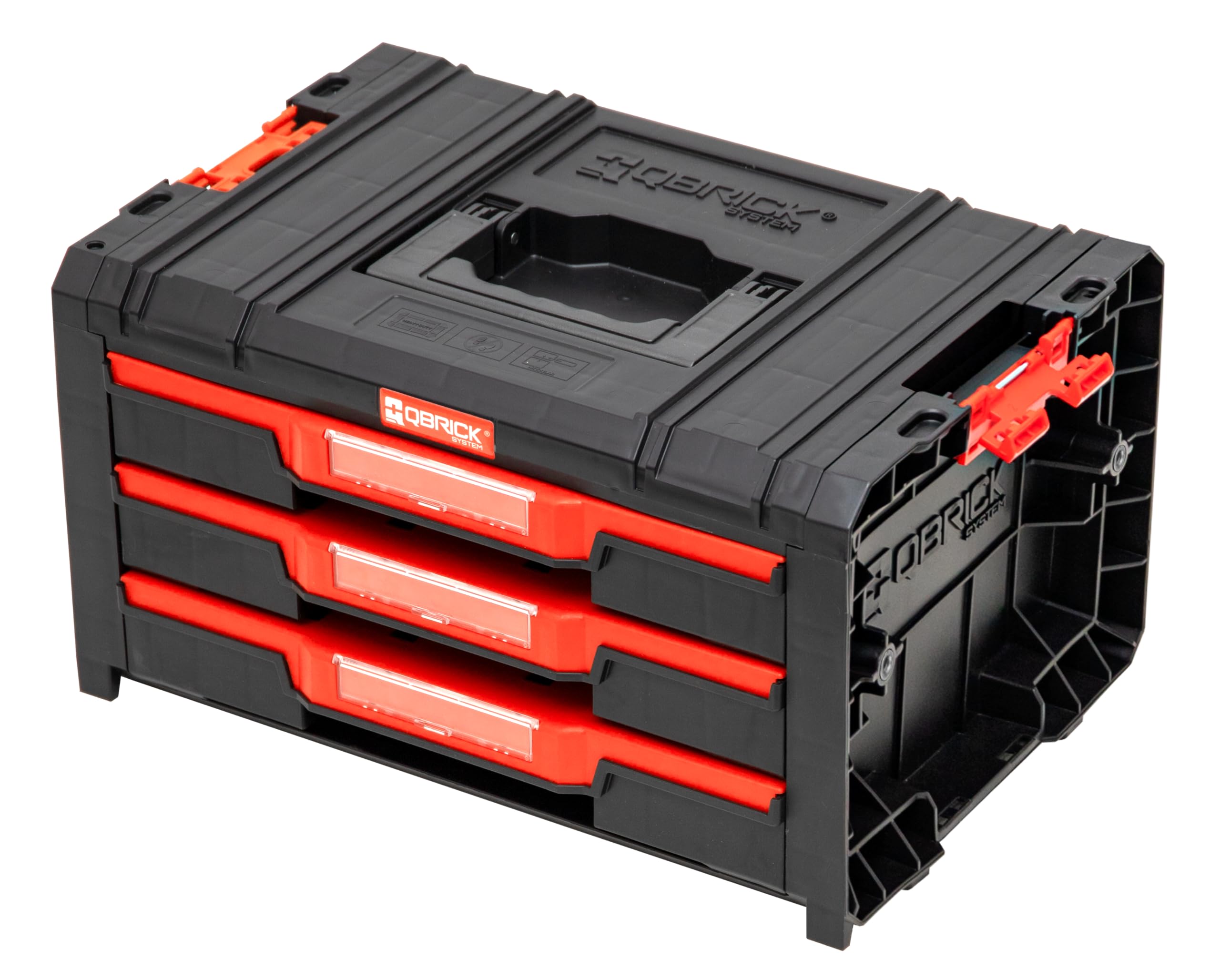 Qbrick - System PRO Drawer 3 Toolbox 2.0 BASIC BLACK - Tool Box Made of Plastic with High Load Capacity - Drawer Organiser Storage for Work Accessories and More