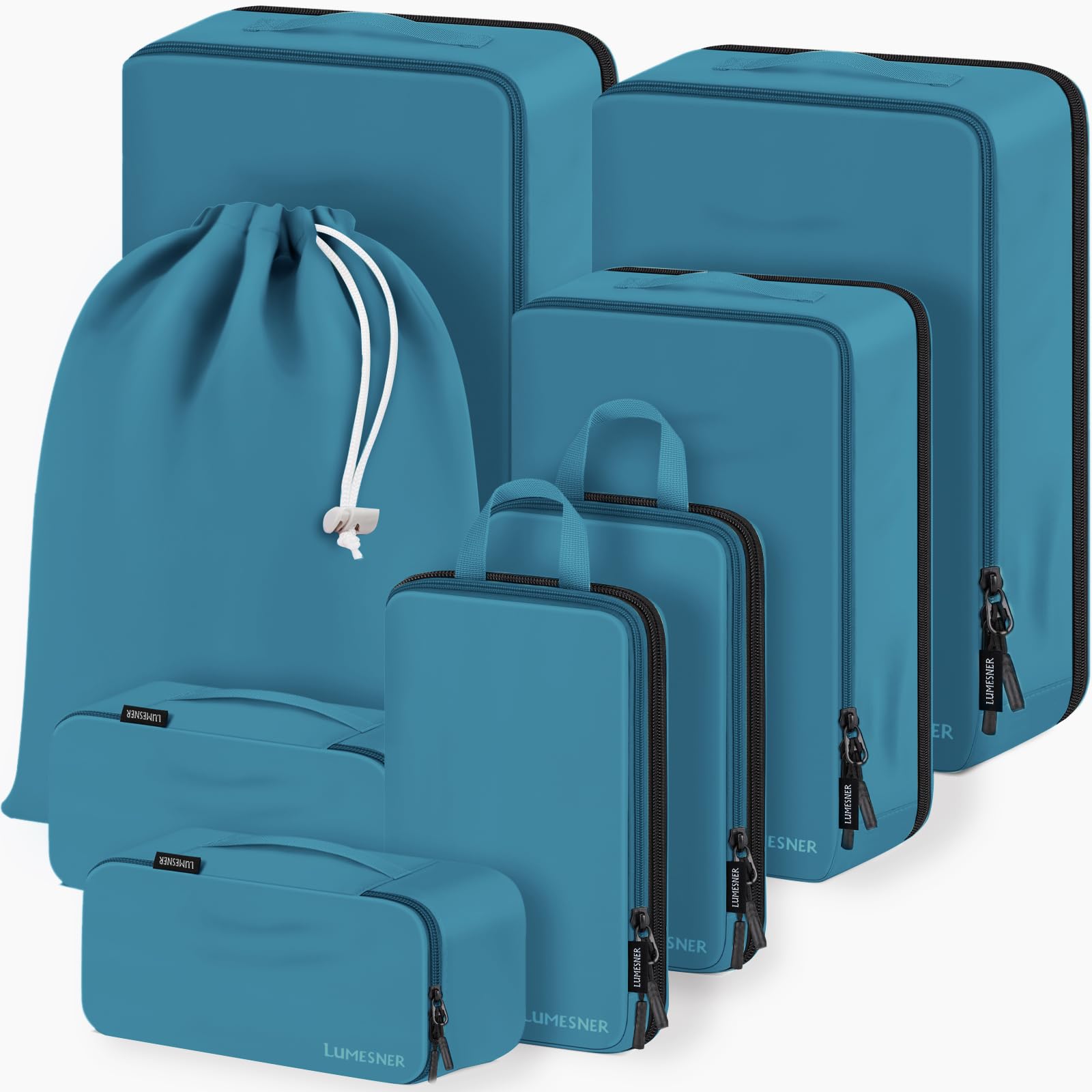 Compression Packing Cubes, Lumesner 8 Set Travel Packing Cubes for Carry on Suitcases, Compression Suitcase Organizers Bag Set & Travel Cubes (Blue, 8-piece)-image-5