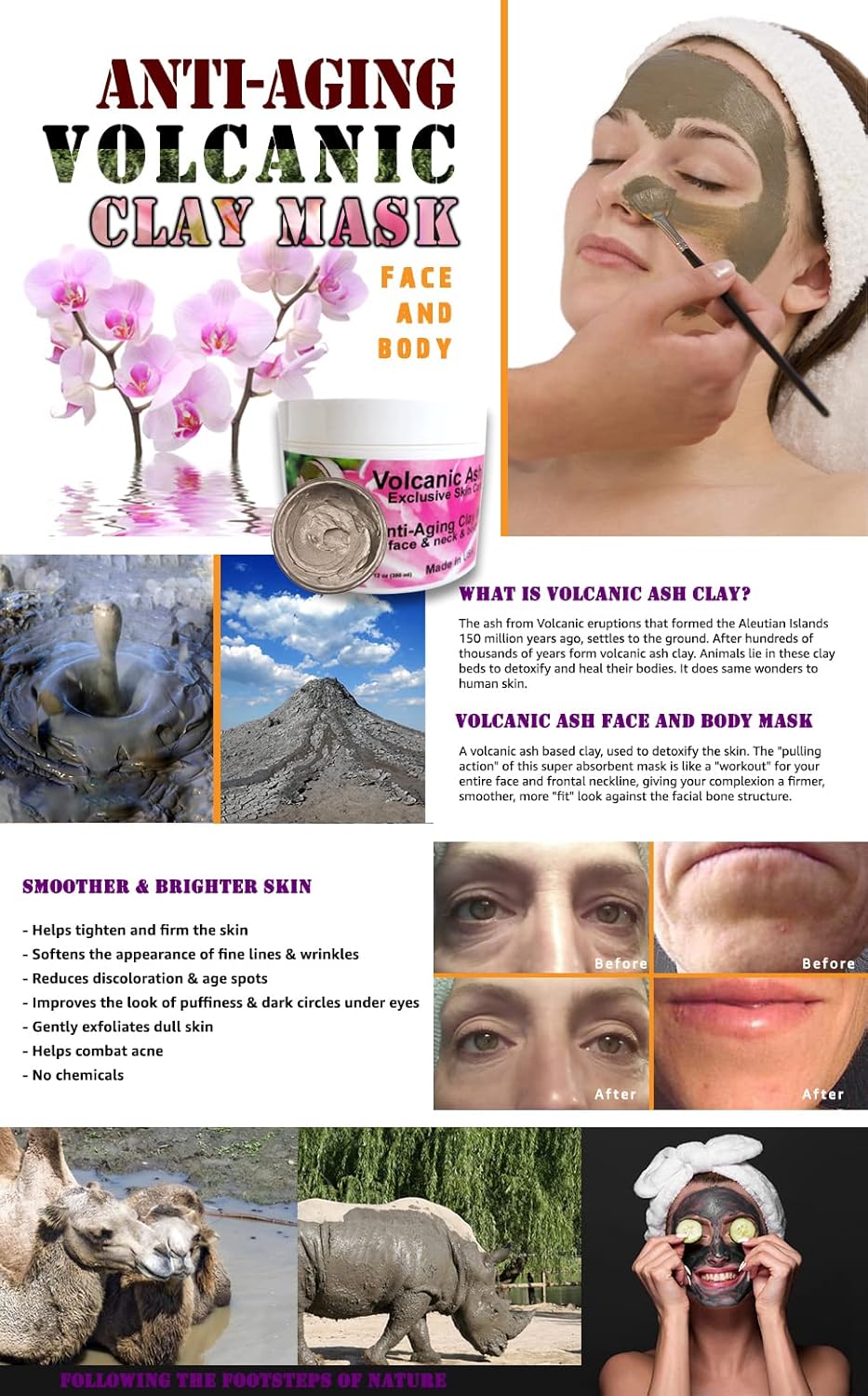 Volcanic Ash Clay Face & Body Mask | Deep Cleansing, Exfoliating & Detoxing Volcanic Clay Face Mask for Acne, Anti-Aging, Blackheads, Clogged Pores, Excessive Oil, Psoriasis (12oz)