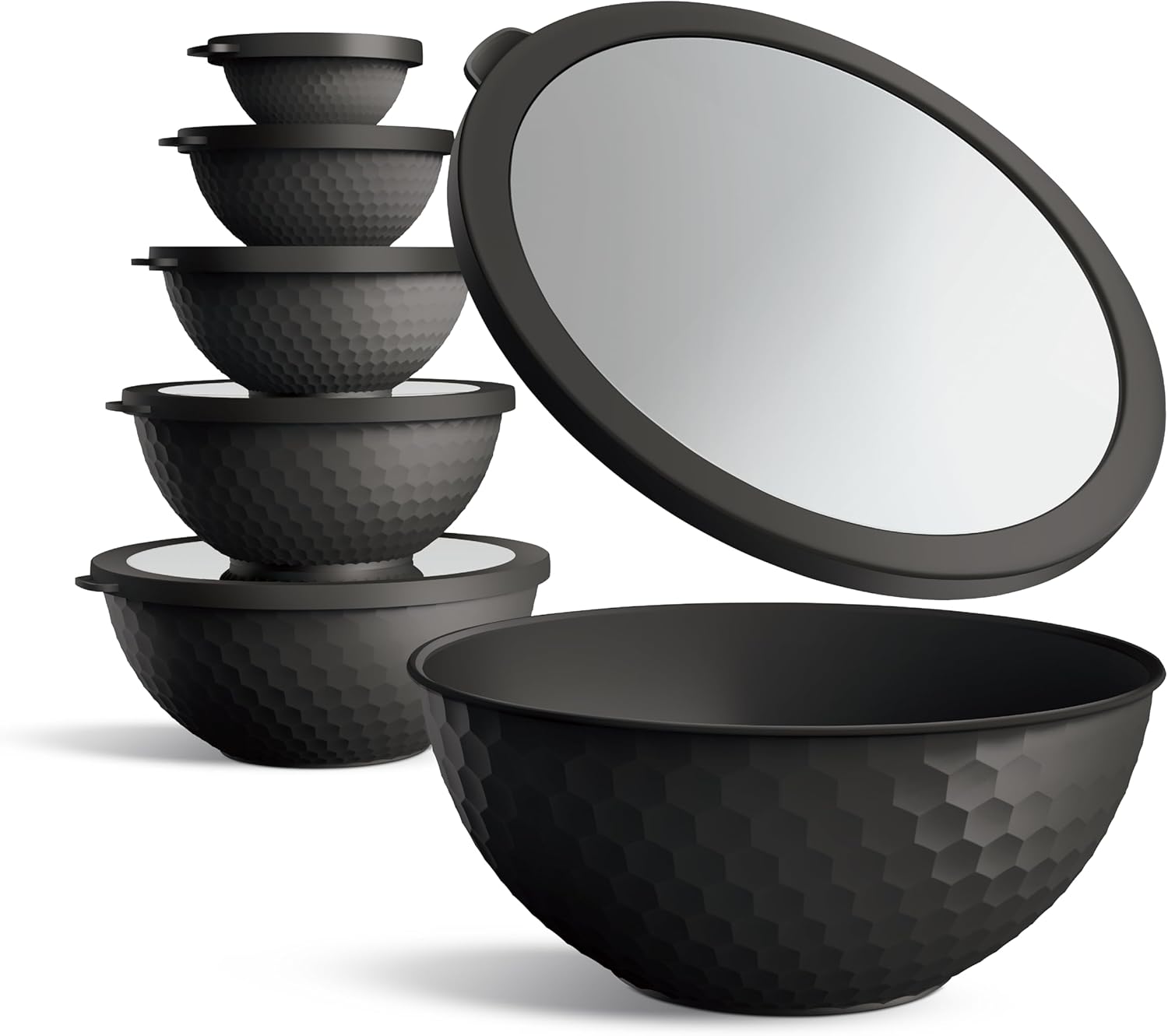 COOK WITH COLOR Mixing Bowls with Lids - 12 Piece Plastic Nesting Bowls Set includes 6 Prep Bowls and 6 Lids, Non Slip Bottom and Embossed Design - Microwave Safe (Black) - Image 2