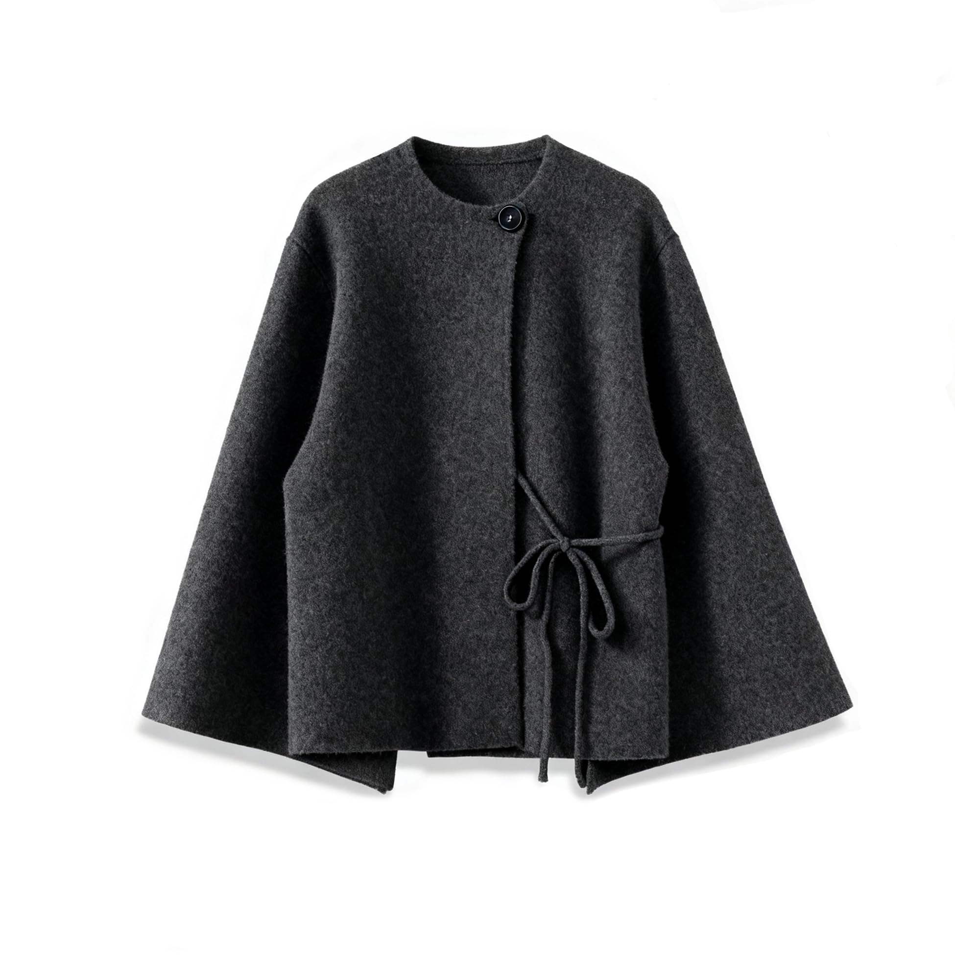 Womens Wool Blend Knit Sweater Cardigan Pea Coat Slit Long Sleeve Crew Neck Tie Elegant Jacket Fall Outerwear