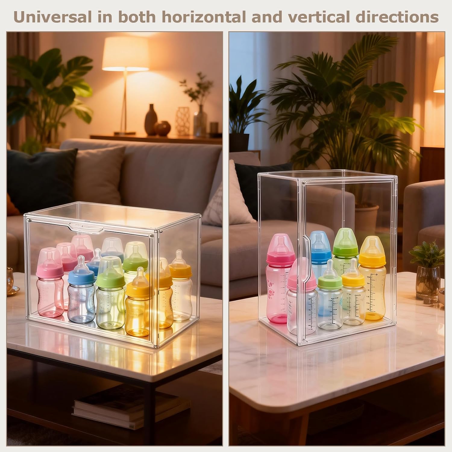 Baby Bottle Organizer with Magnetic Door for Cabinet – Stackable Clear Organizer Nursery Storage Bin for Baby Bottles, Pacifiers, Pump Parts