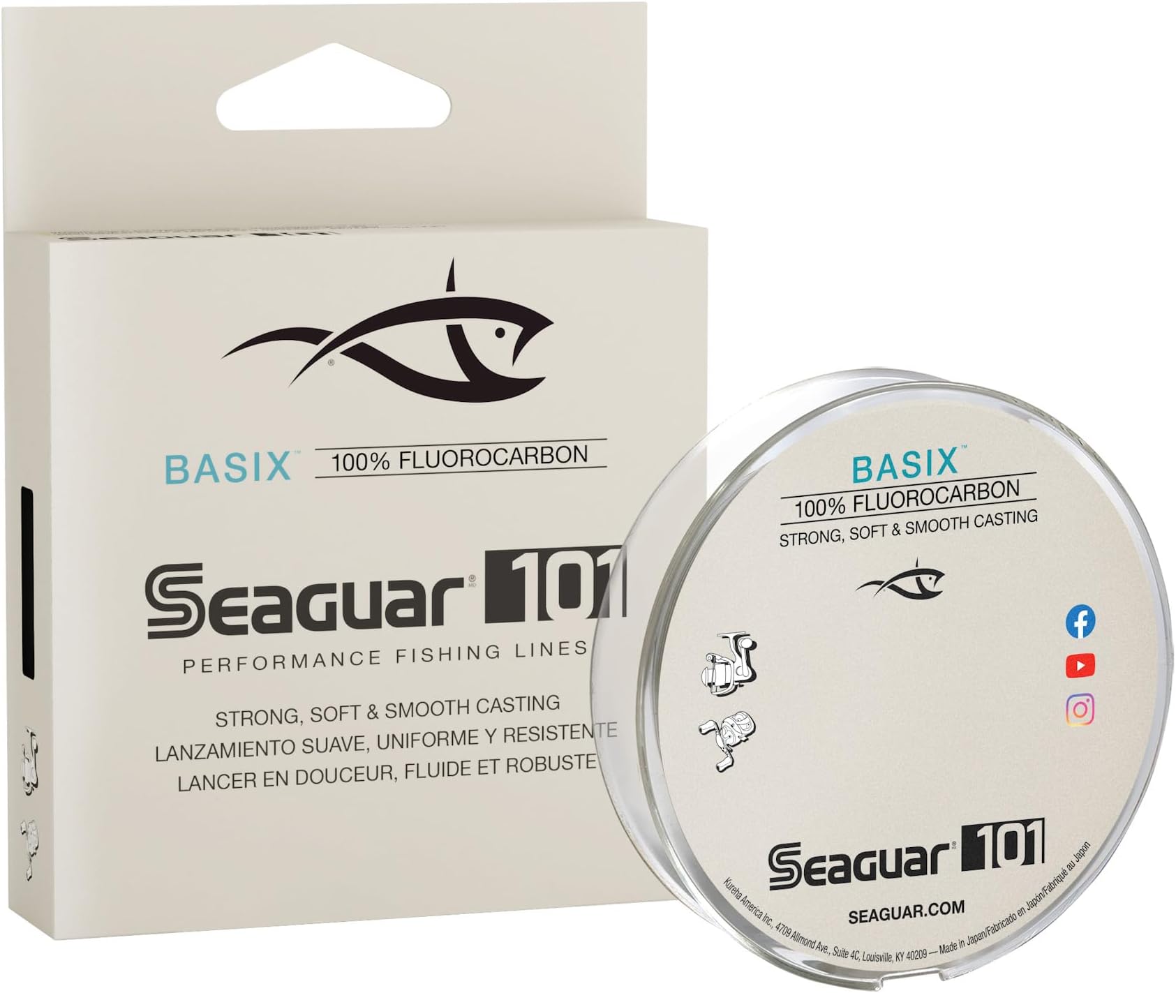 Seaguar Basix Freshwater Mainline, 100% Fluorocarbon Fishing Line, Multiple Sizes