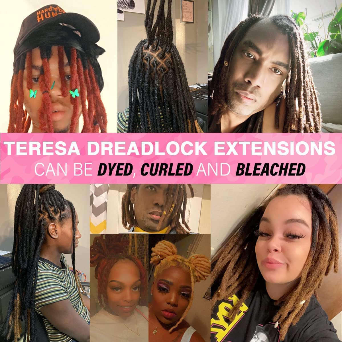 Teresa Small 0.4cm and Medium 0.8cm Width 100% Human Hair Dreadlock Extensions for Men/Women/Kids Permanent Dread Locs Human Hair Bundles Can be Dyed and Bleached(8 Inch-70Strands,Blonde Color,#613)