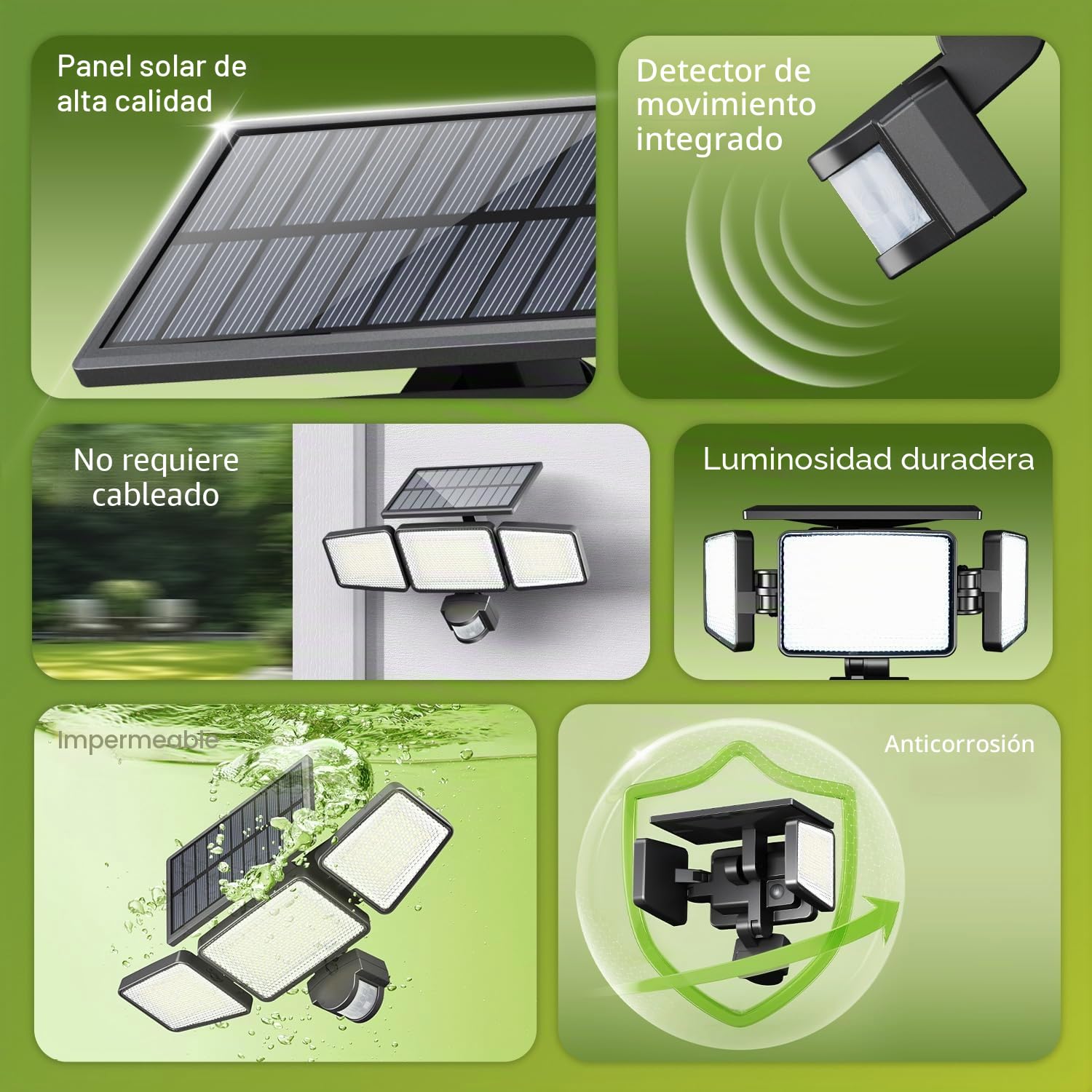 Philips Lámpara de seguridad solar exterior 302 LED 1200 lm, proyector de pared impermeable con sensor PIR, 3 cabezas, IP65, 3 modos