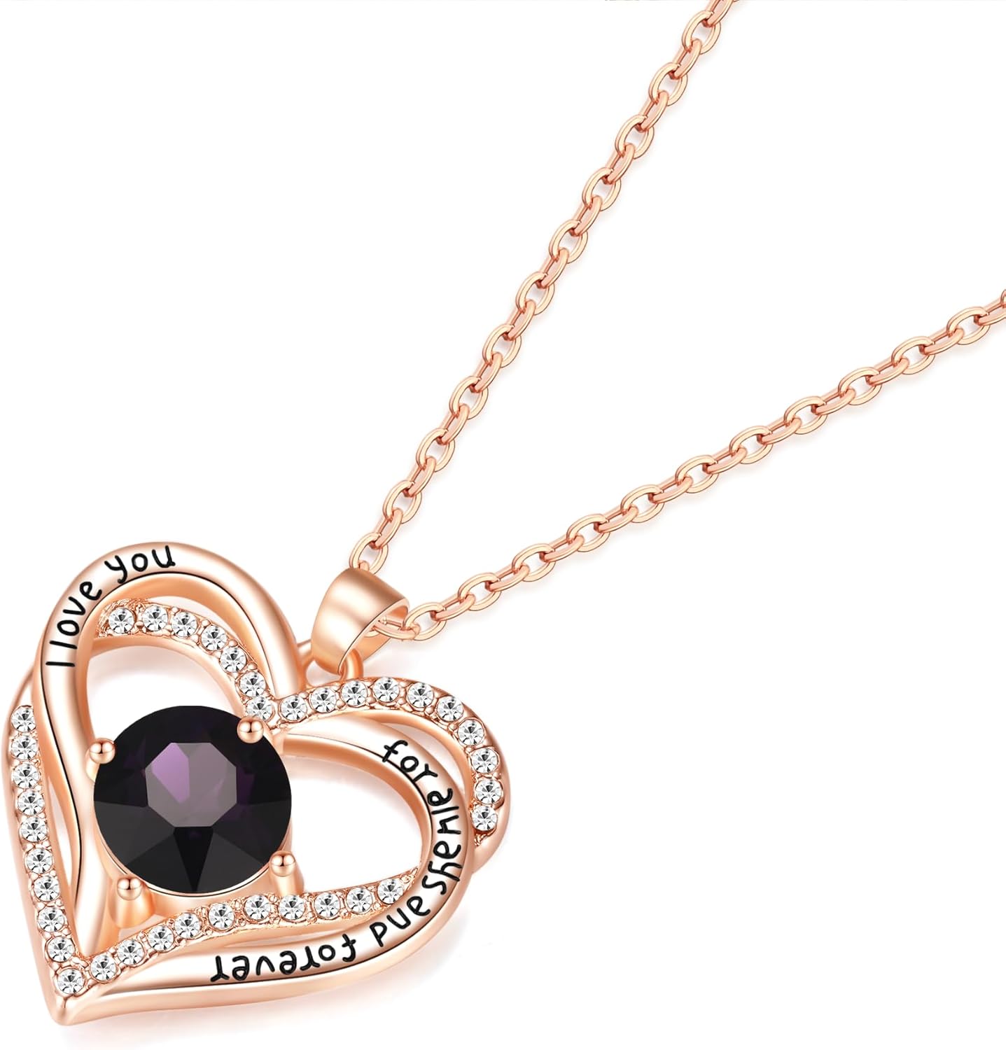 Leafael Valentine's Day Gift Necklaces for Women, Infinity Love Double Heart Pendant paved with Crystals and engraved with I love you for always and forever, Birthday Jewelry Gift for Her Mom Wife - Image 9