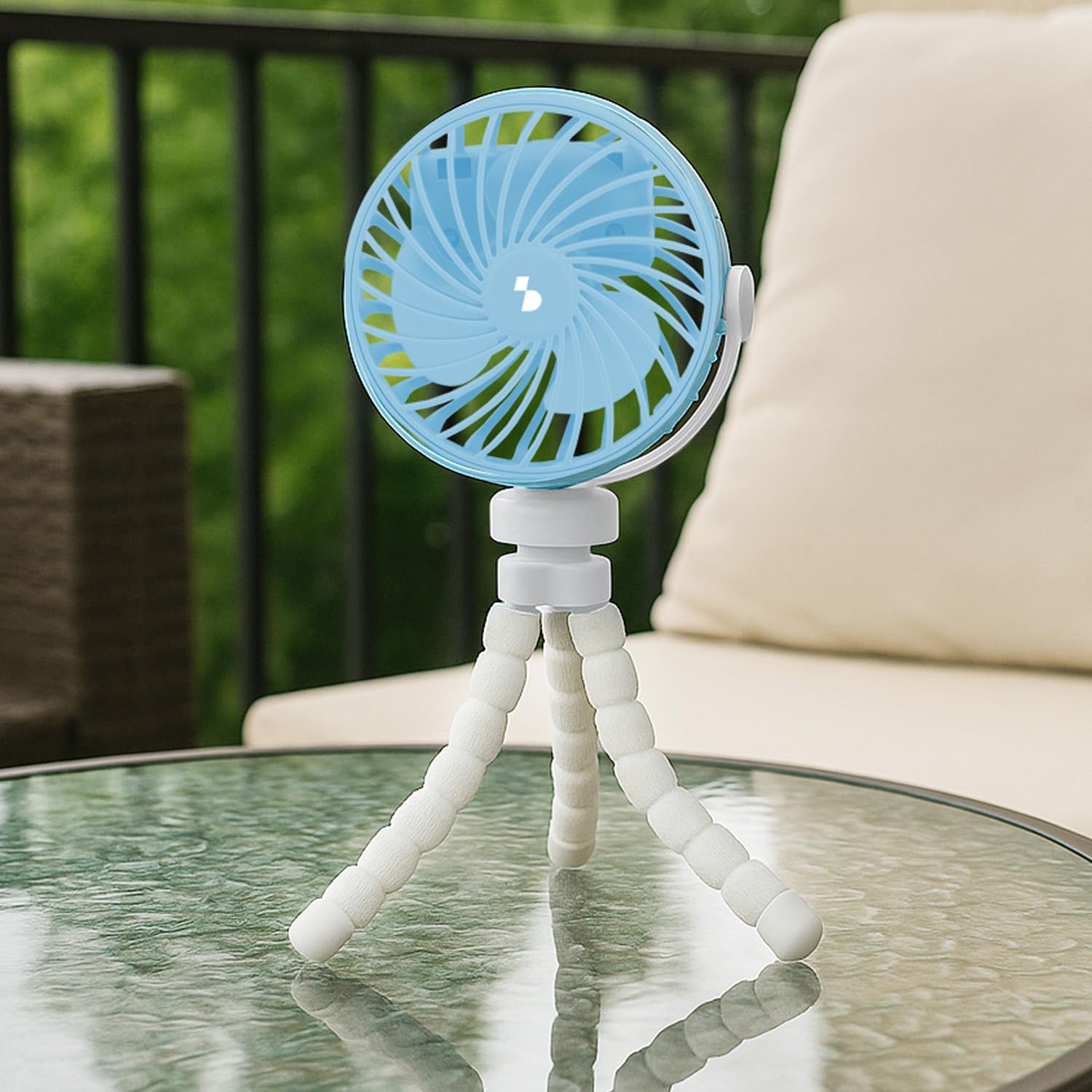 BEPER P206VEN431 Mini Ventilatore con Gambe Flessibili Ricaricabile USB-C, Ventilatore Portatile 3 Velocità, Rotazione 360°, Luce LED, Gambe flessibili per Passeggino, Ombrellone, Auto