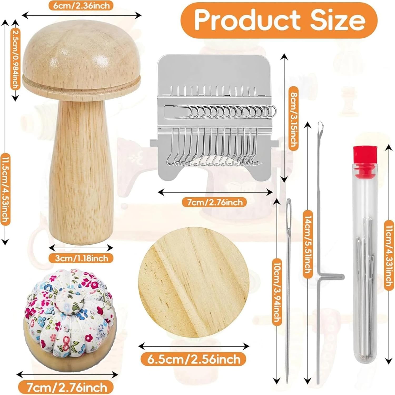 CSMGY Mini Darning Loom, Knit Patch Kit with 50 Color Threads, Mushroom Darning Loom kit for Handcraft DIY Weaving Repair for Beginners Mending Jeans Socks