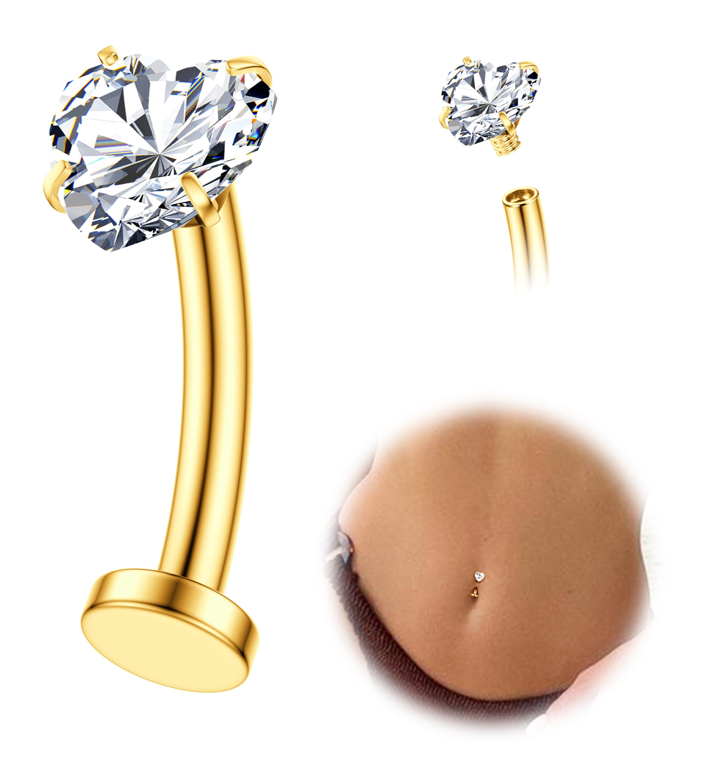 FIASASO Floating Titanium Belly Button Rings Hypoallergenic G23 Titanium Internally Threaded Belly Ring 14G Belly Piercings for Women Navel Piercings Jewelry