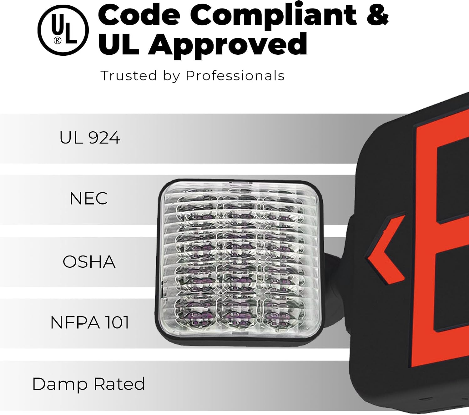 LFI Lights® Standard COMBO UL 924 Listed, Exit Sign with Emergency Lights, Remote Head Capabe, Red LED, Black, 120/277VAC Hardwired with Battery Backup, Optional Double Face and Knock Out Arrows, COMBO2RBRH