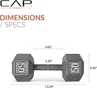 Vista 32 de CAP Barbell Mancuerna hexagonal de hierro fundido Múltiples opciones Negro