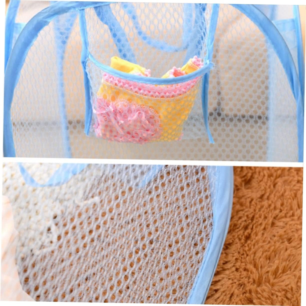 Foldable Pop up Laundry Basket with Side Pocket and Two Handles