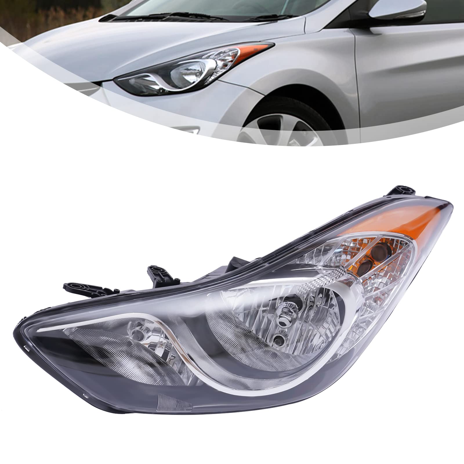Lidhujnk 2011-2013 Hyundai Elantra Headlight Assembly Front Left Side, Driver Side Halogen Headlamp Replacement