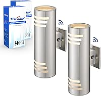 Vista 7 de TENGXIN Luces de pared para exteriores del atardecer al amanecer, lámpara de pared exterior con cilindro de acero inoxidable, luces de sensor