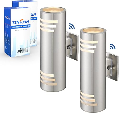 TENGXIN Paquete de 2 lámparas de pared para patio del atardecer al amanecer, aplique de pared moderno para exteriores con cilindro de acero