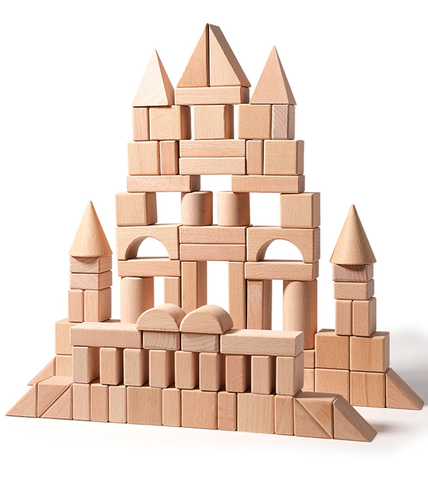 Zestaw drewnianych klocków Montessori, klocki konstrukcyjne w dużym rozmiarze, edukacyjna zabawka STEM dla przedszkolaków,100cs wood color