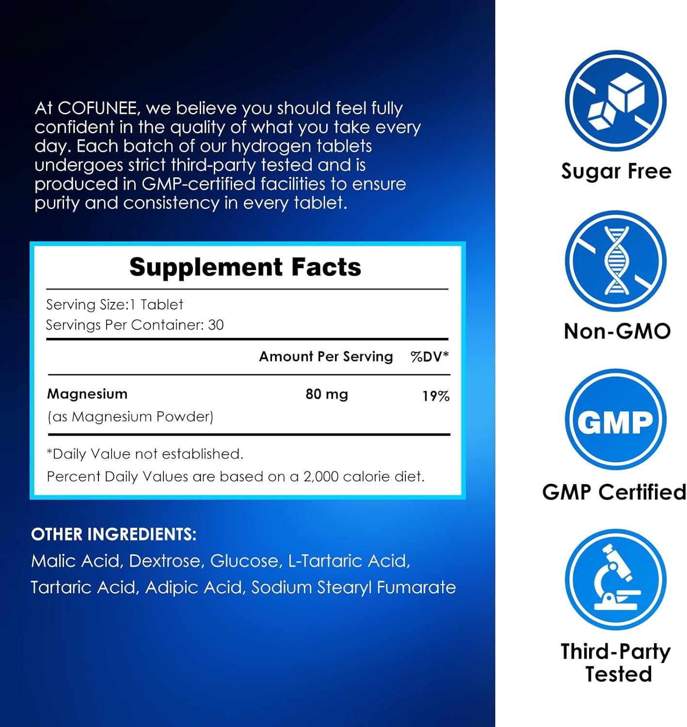 Hydrogen Tablets with Magnesium - H2 Molecular Hydrogen Tabs for Drinking Water, Hydration Electrolytes Supports Healthy Aging, Focus & Daily Energy, Fast-Dissolving Tablets, 60 Count