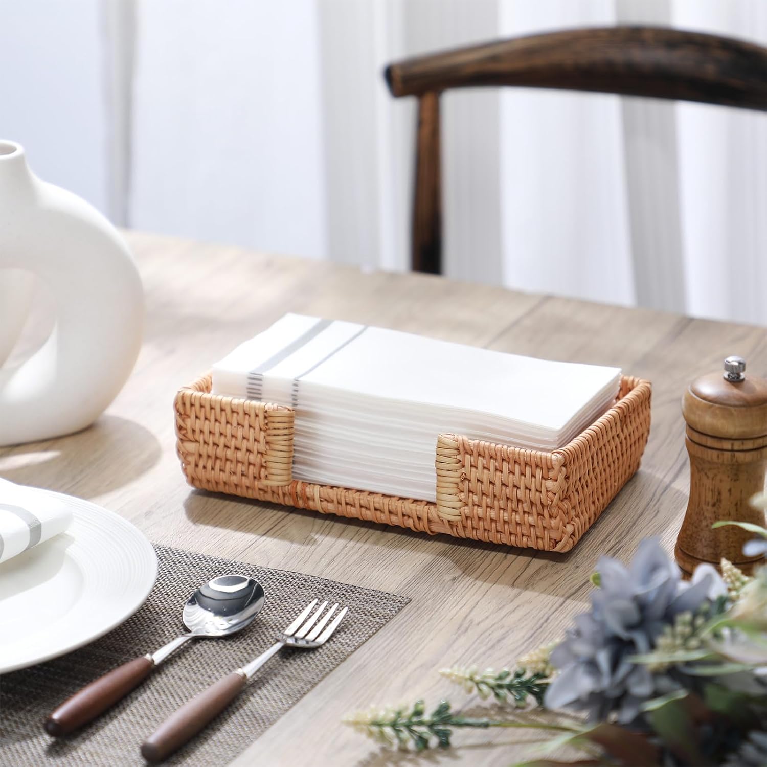 Leinuosen 2 Pcs Rattan Napkin Holder Woven Guest Towel Holder, 9. 5" x 6" x 2. 4" Wicker Napkin Tray for Restaurant/kitchen/bathroom Paper Towels for Guests