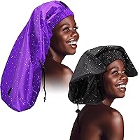 Vista 1 de SATINIOR Gorro de ducha trenzado grande Jumbo para ajustable y plegable con lazo de secado, extra grande, de plástico, trenzas largas y rizadas