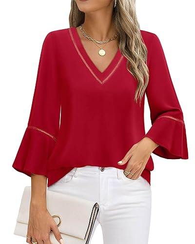 Timeson Women's Business Casual Tops 3/4 Sleeve Dressy Blouses Office