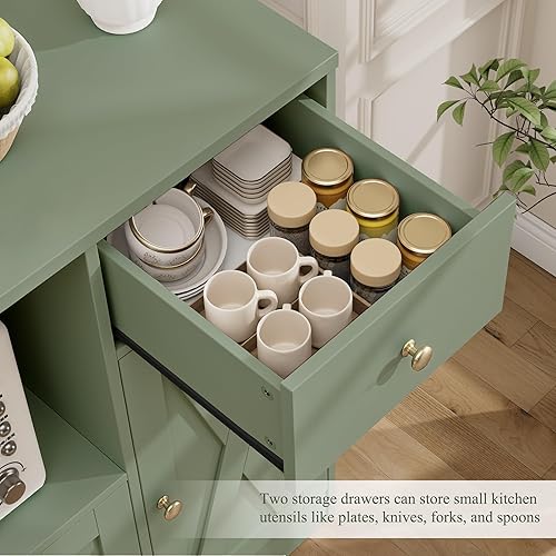 Miniatura 5 de HOSTACK Armario de microondas con estación de carga, armario de almacenamiento de cocina de 47 pulgadas de ancho con soporte para microondas,